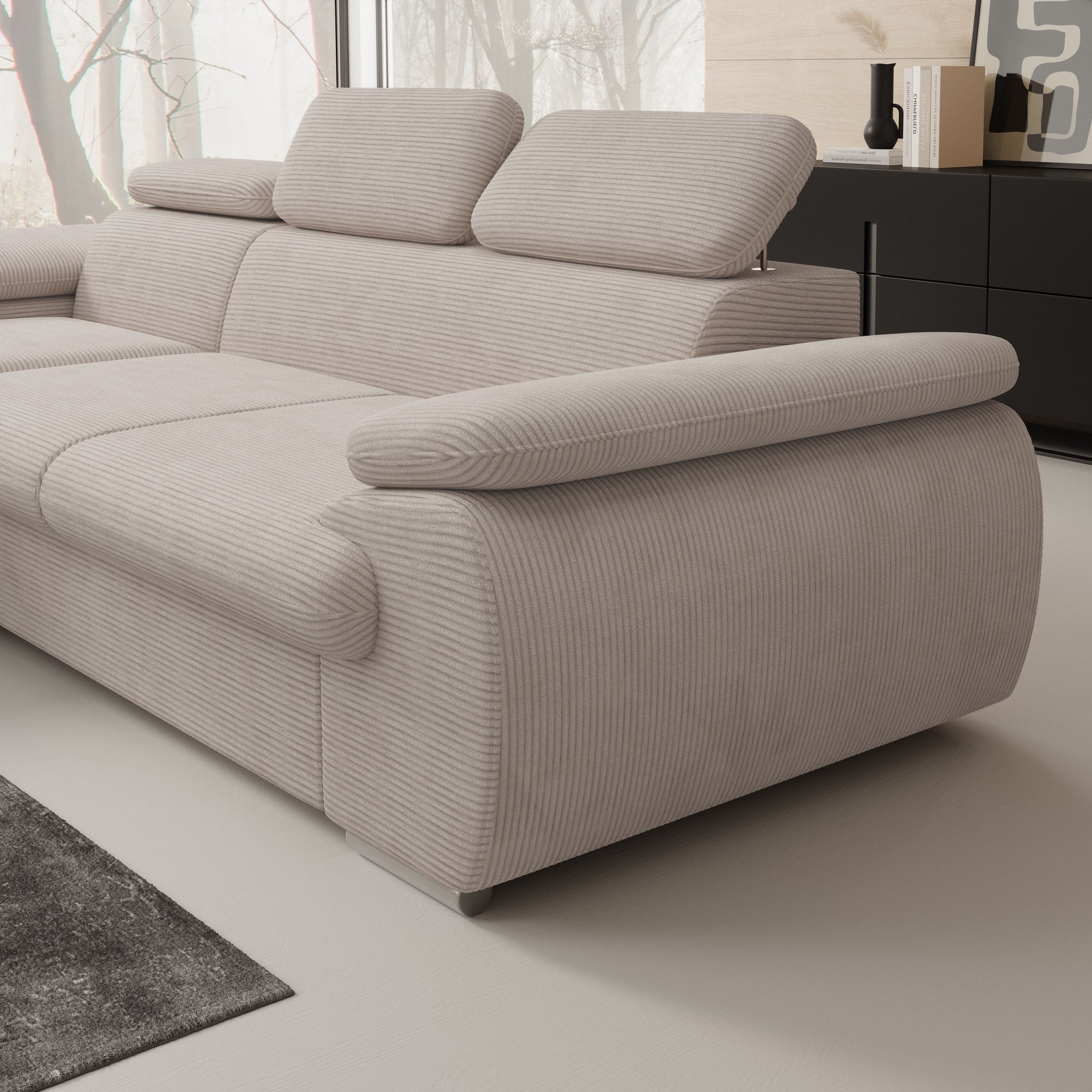 Cordoba - Hoekbank 3-zits met chaise longue - Ribstof beige - Links