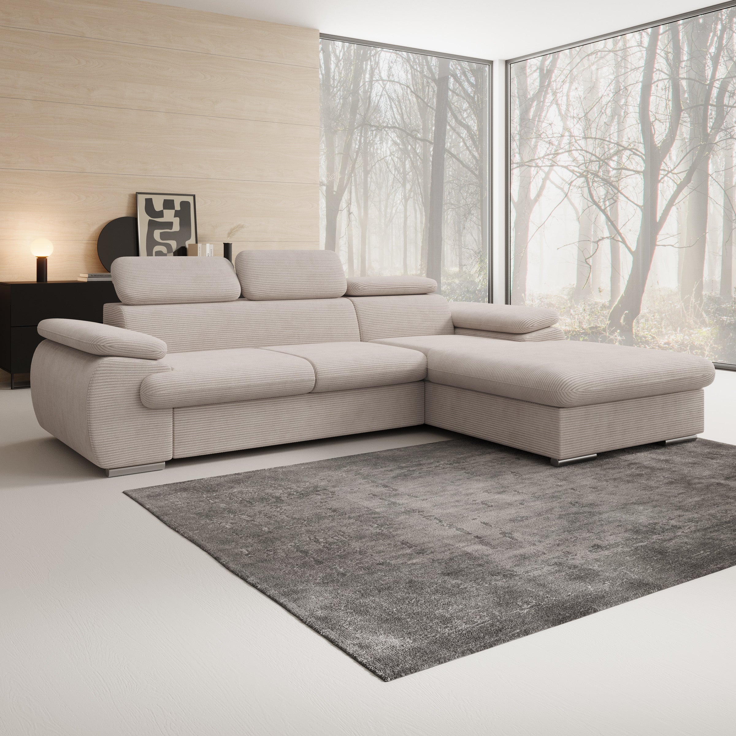 Cordoba - Hoekbank 3-zits met chaise longue - Ribstof beige - Rechts