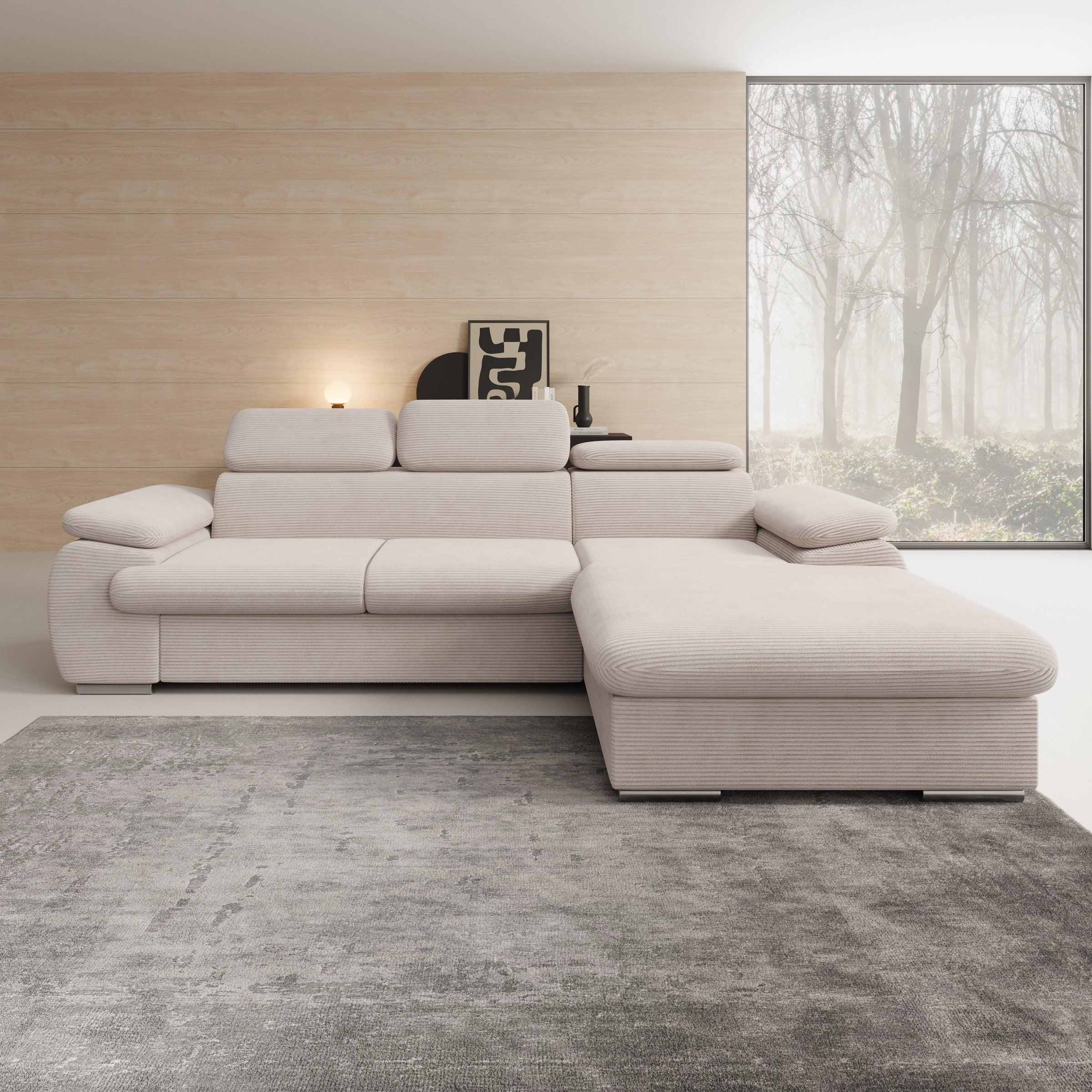 Cordoba - Hoekbank 3-zits met chaise longue - Ribstof beige - Rechts