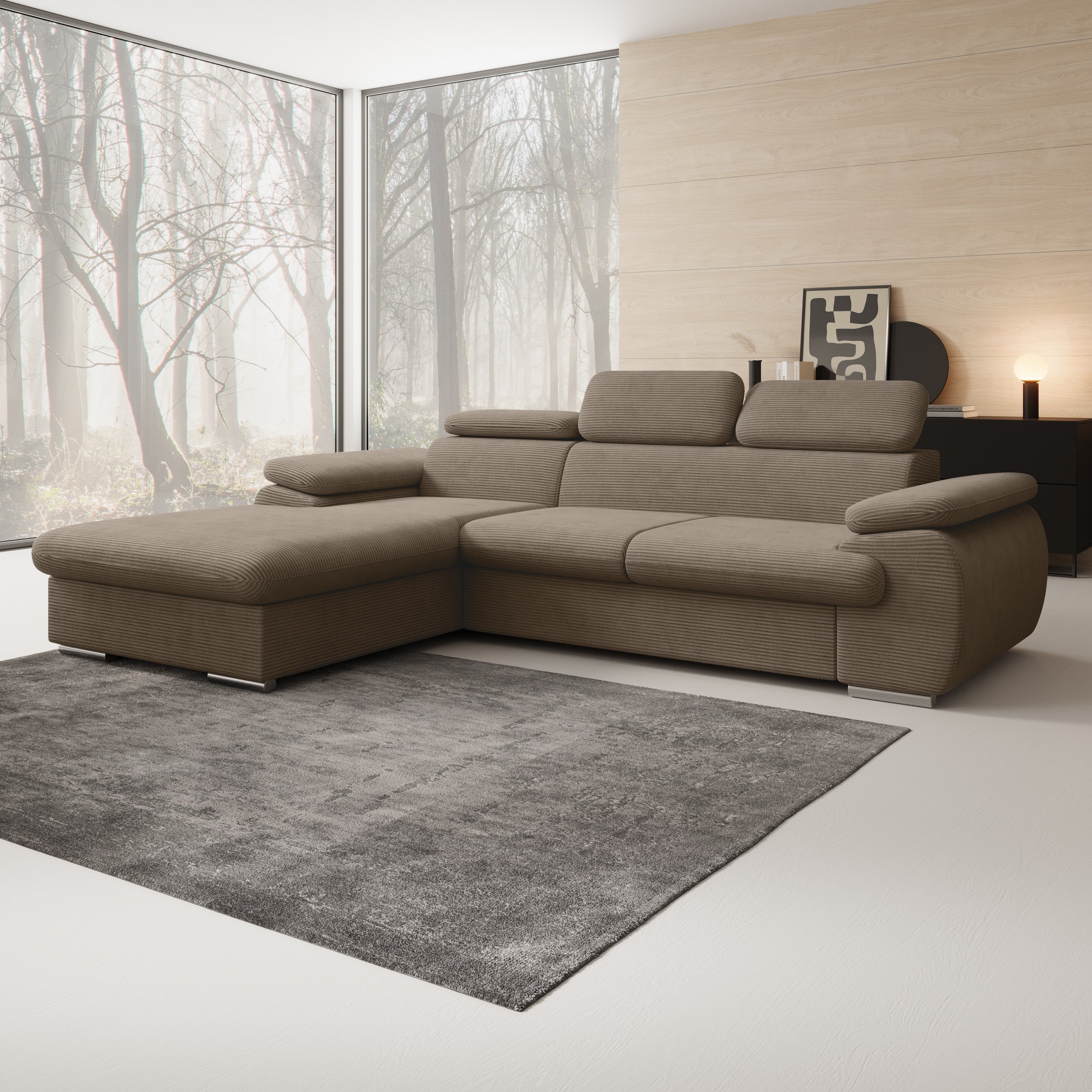 Cordoba - Hoekbank 3-zits met chaise longue - Ribstof bruin - Links