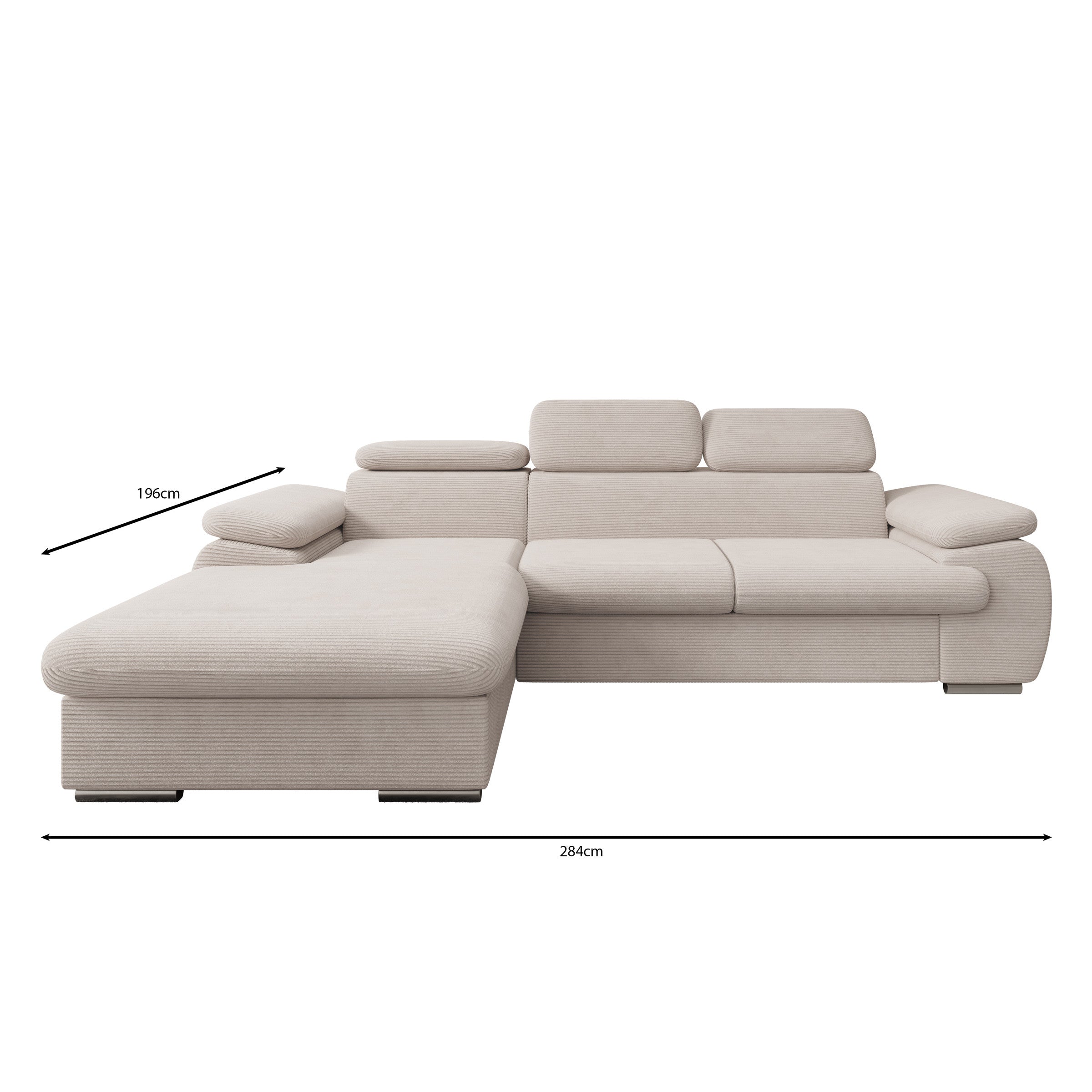 Cordoba - Hoekbank 3-zits met chaise longue - Ribstof bruin - Links