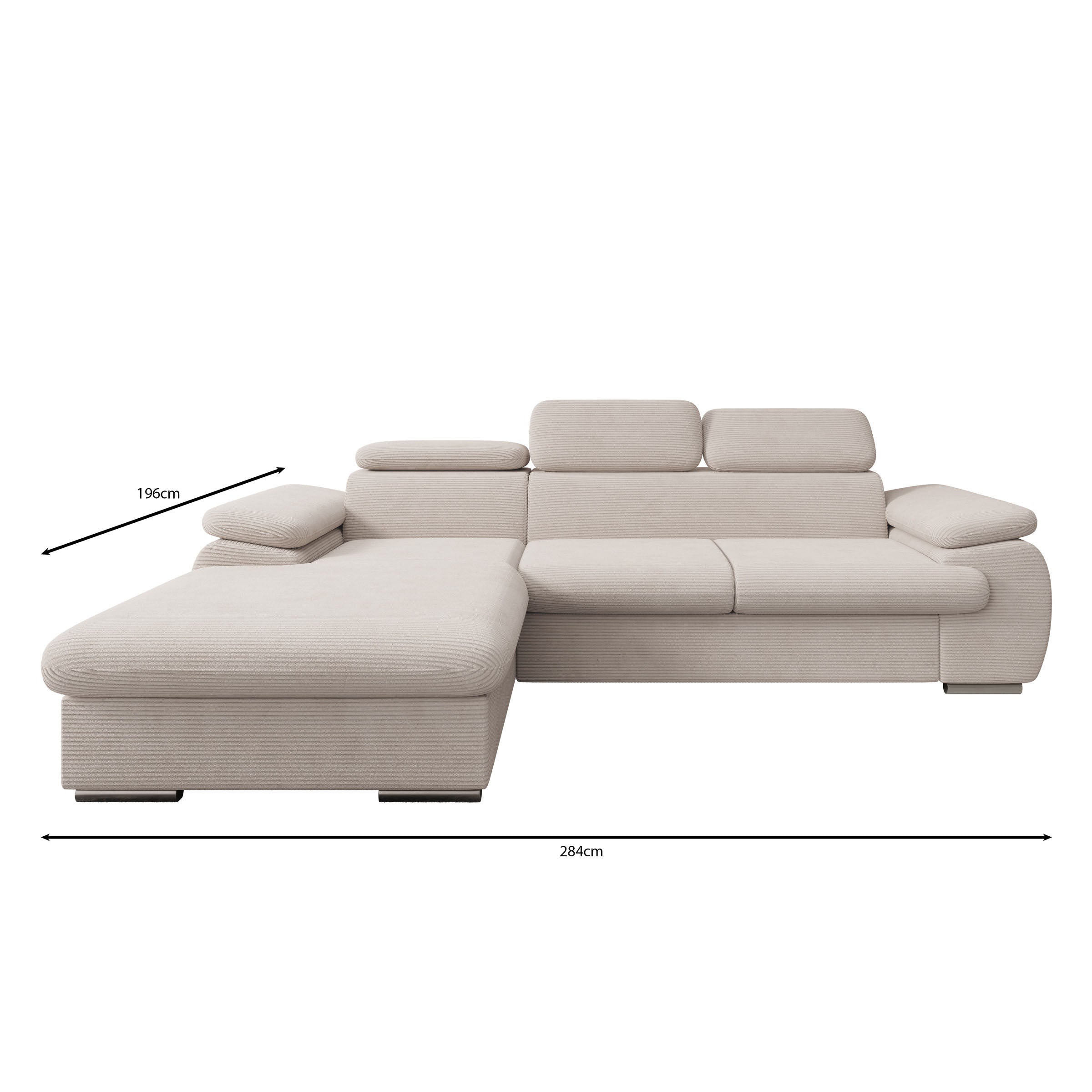 Cordoba - Hoekbank 3-zits met chaise longue - Ribstof beige - Links
