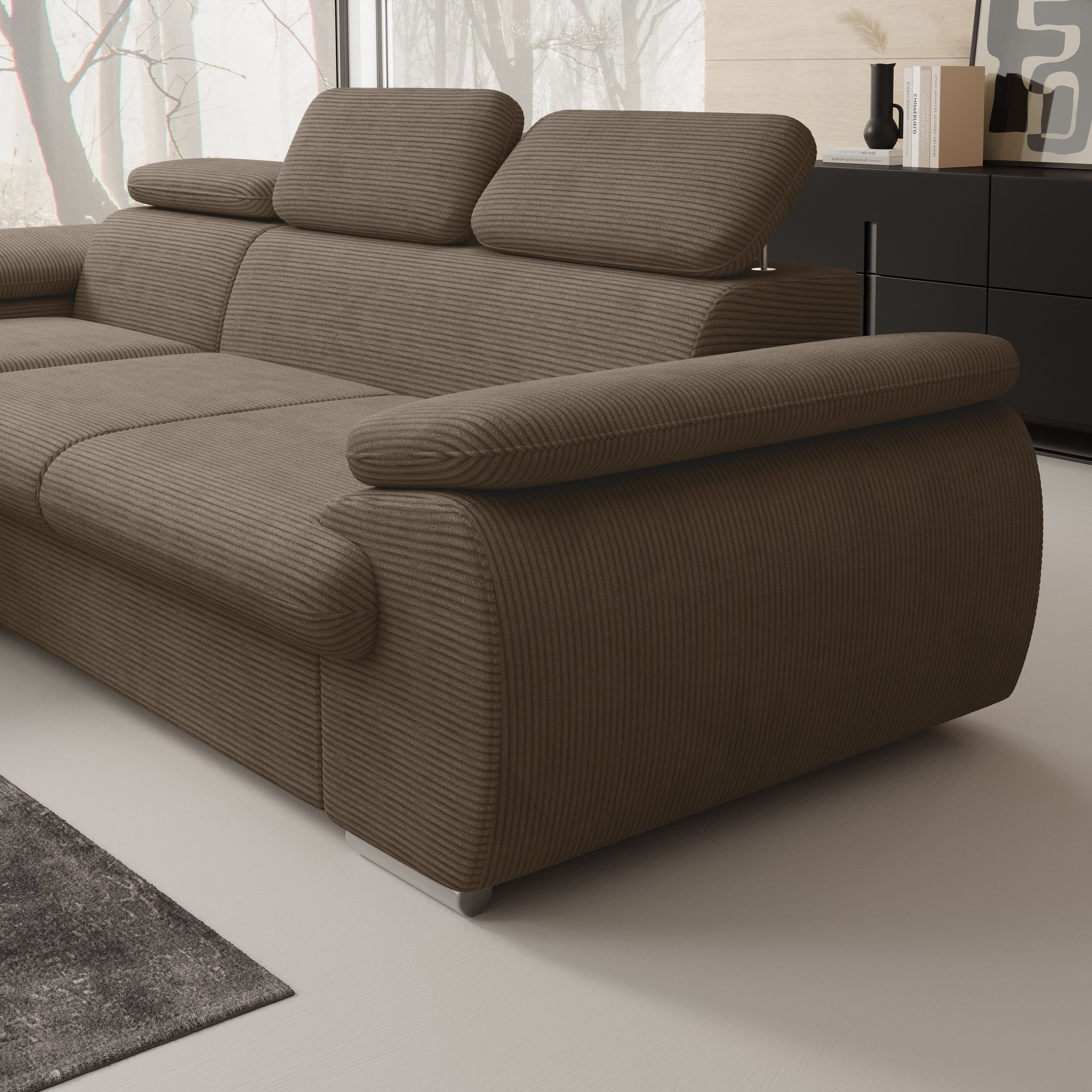 Cordoba - Hoekbank 3-zits met chaise longue - Ribstof bruin - Links