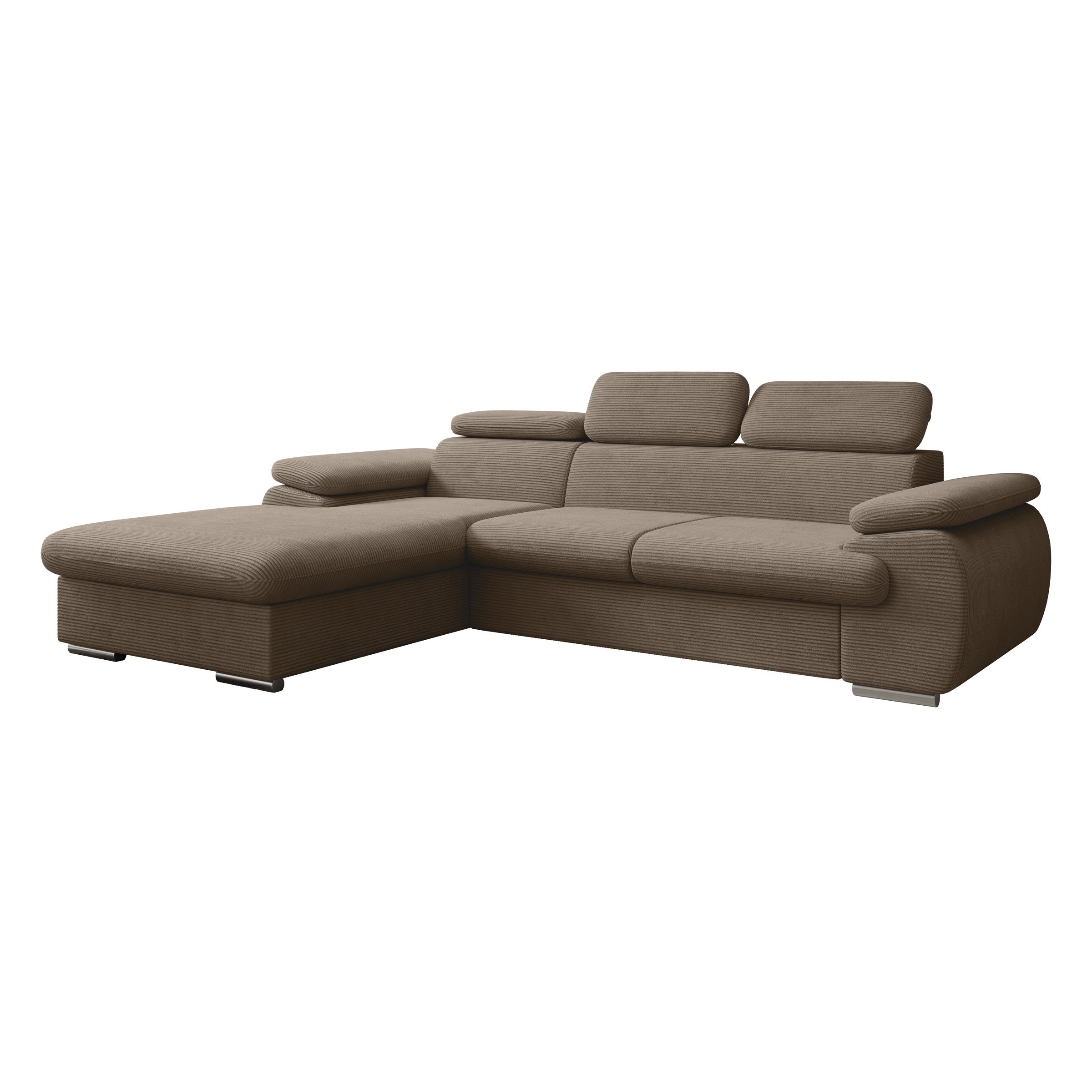 Cordoba - Hoekbank 3-zits met chaise longue - Ribstof bruin - Links