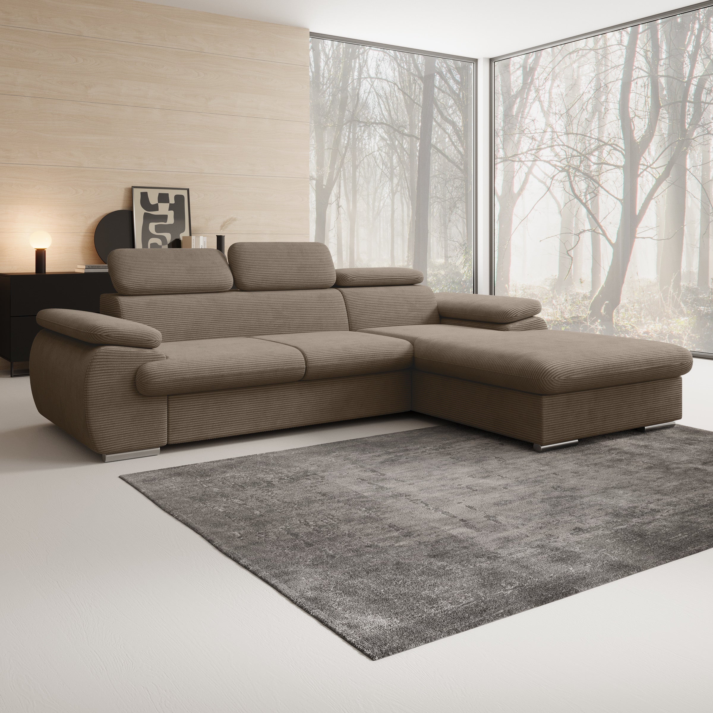 Cordoba - Hoekbank 3-zits met chaise longue - Ribstof bruin - Rechts