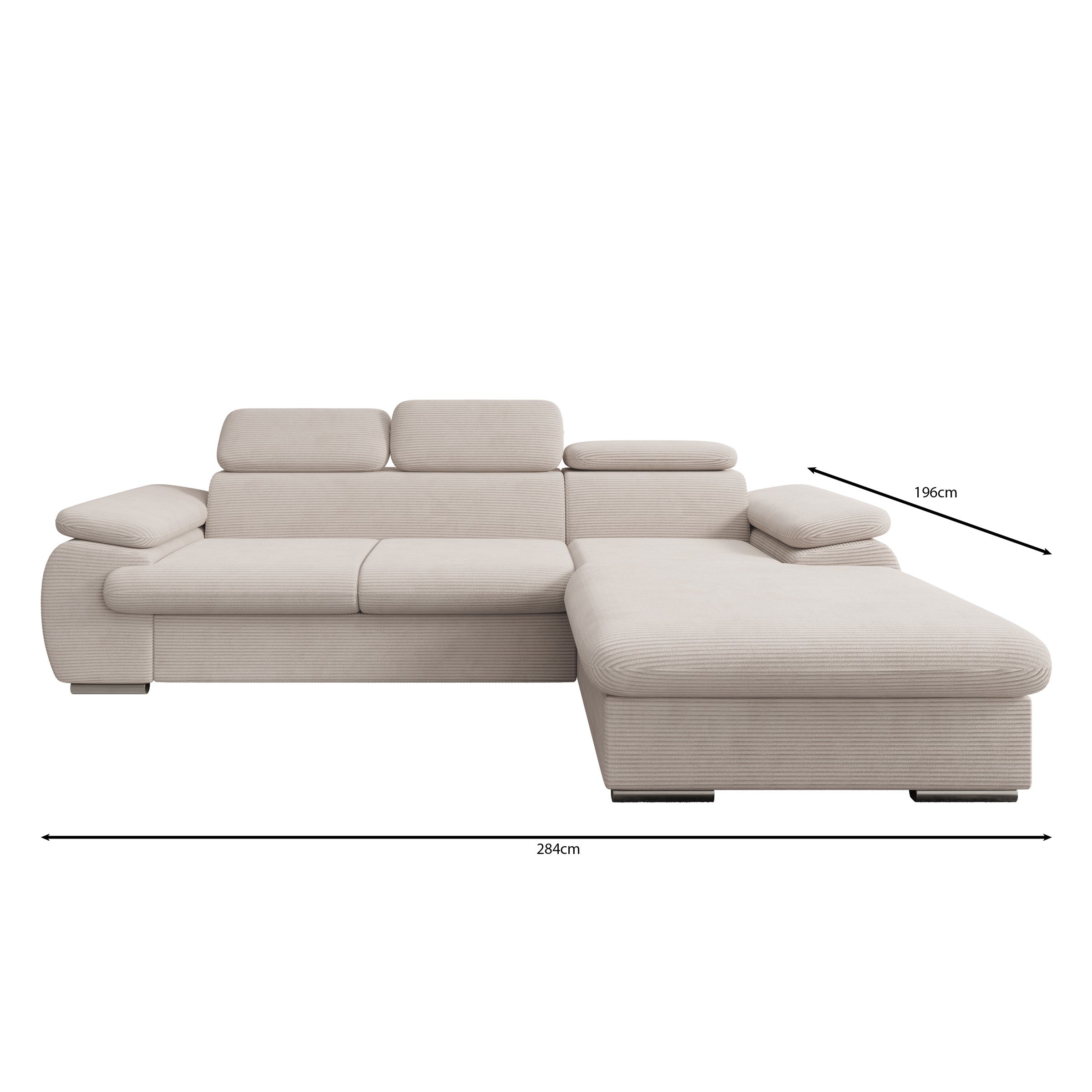 Cordoba - Hoekbank 3-zits met chaise longue - Ribstof bruin - Rechts