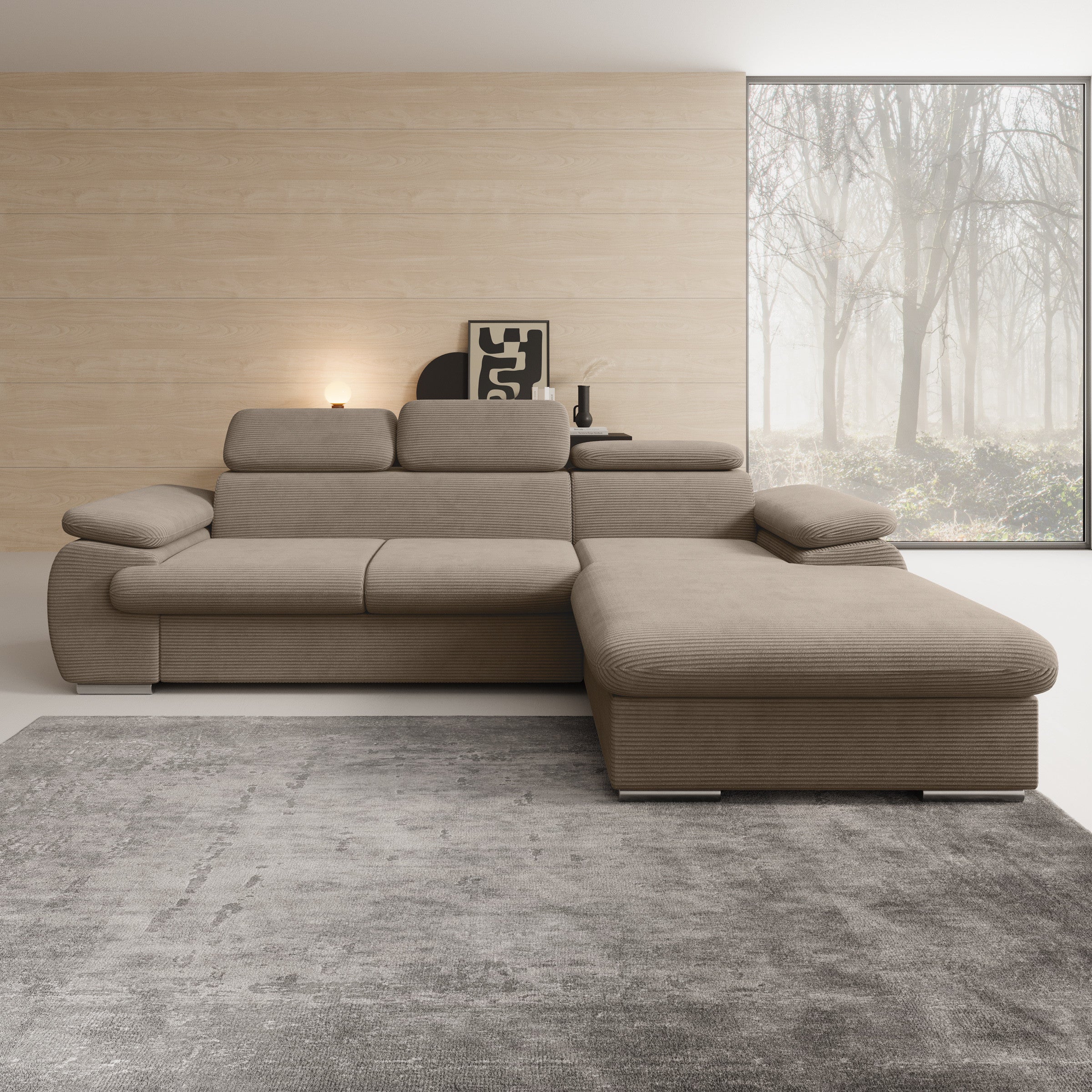 Cordoba - Hoekbank 3-zits met chaise longue - Ribstof bruin - Rechts