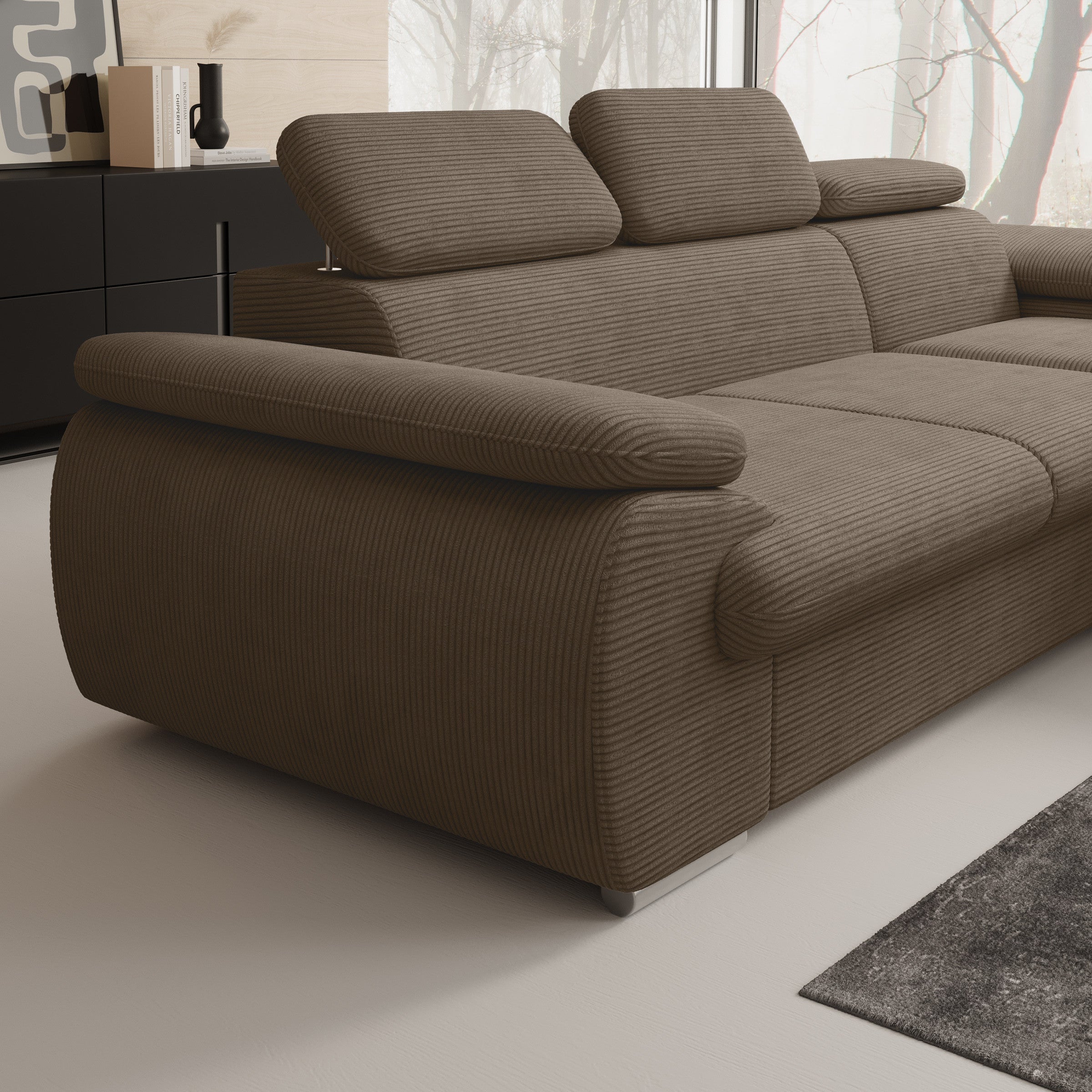 Cordoba - Hoekbank 3-zits met chaise longue - Ribstof bruin - Rechts