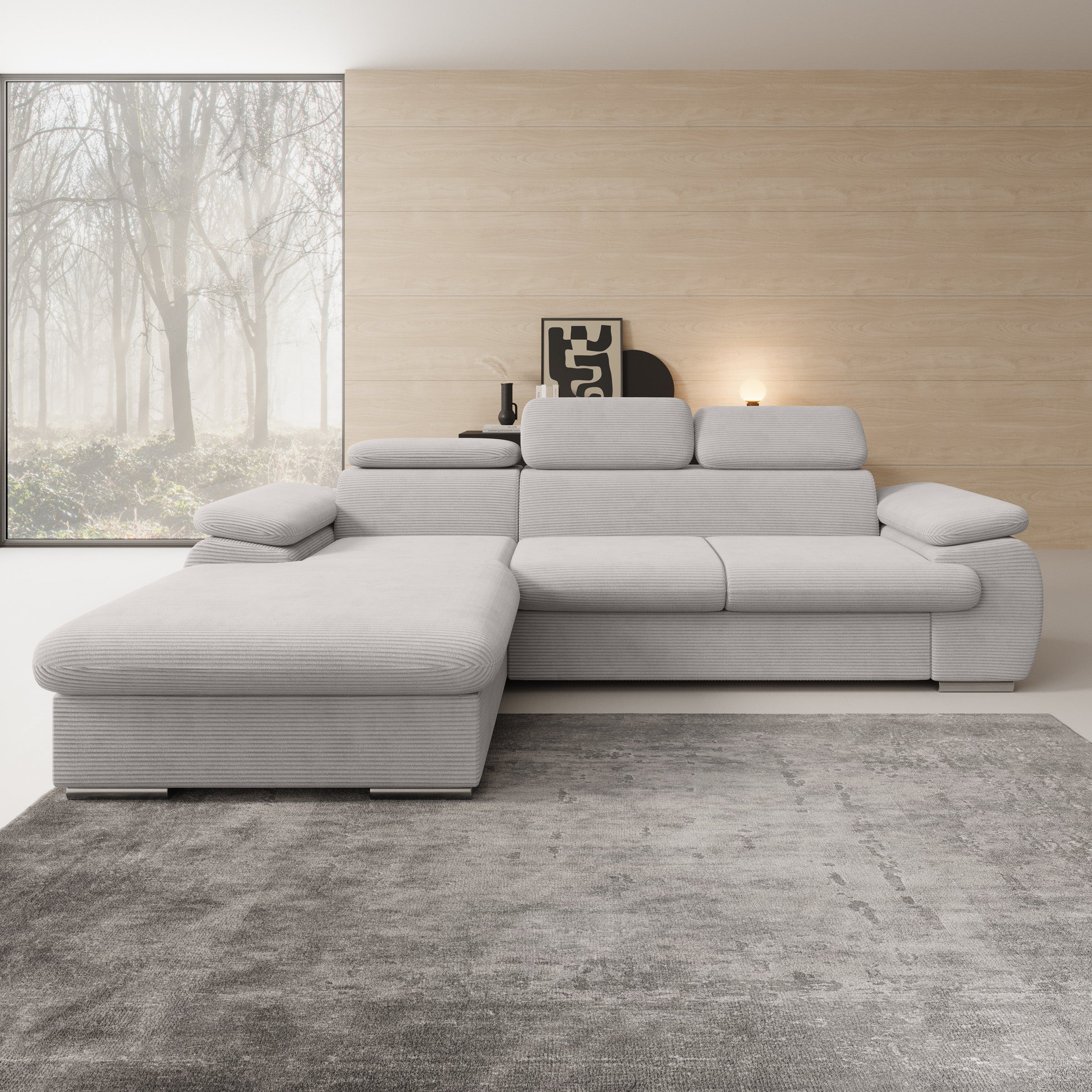 Cordoba - Hoekbank 3-zits met chaise longue - Ribstof grijs - Links