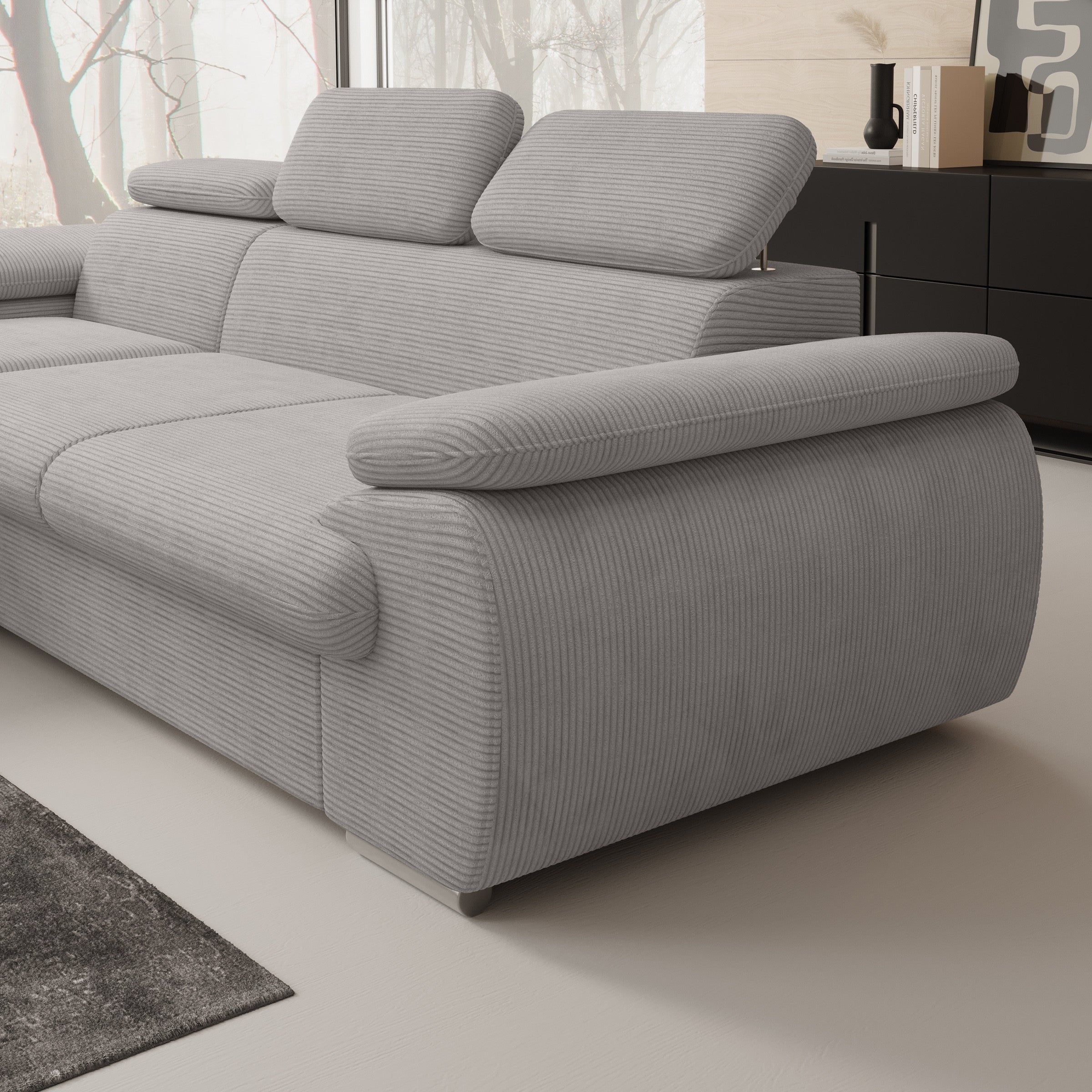 Cordoba - Hoekbank 3-zits met chaise longue - Ribstof grijs - Links