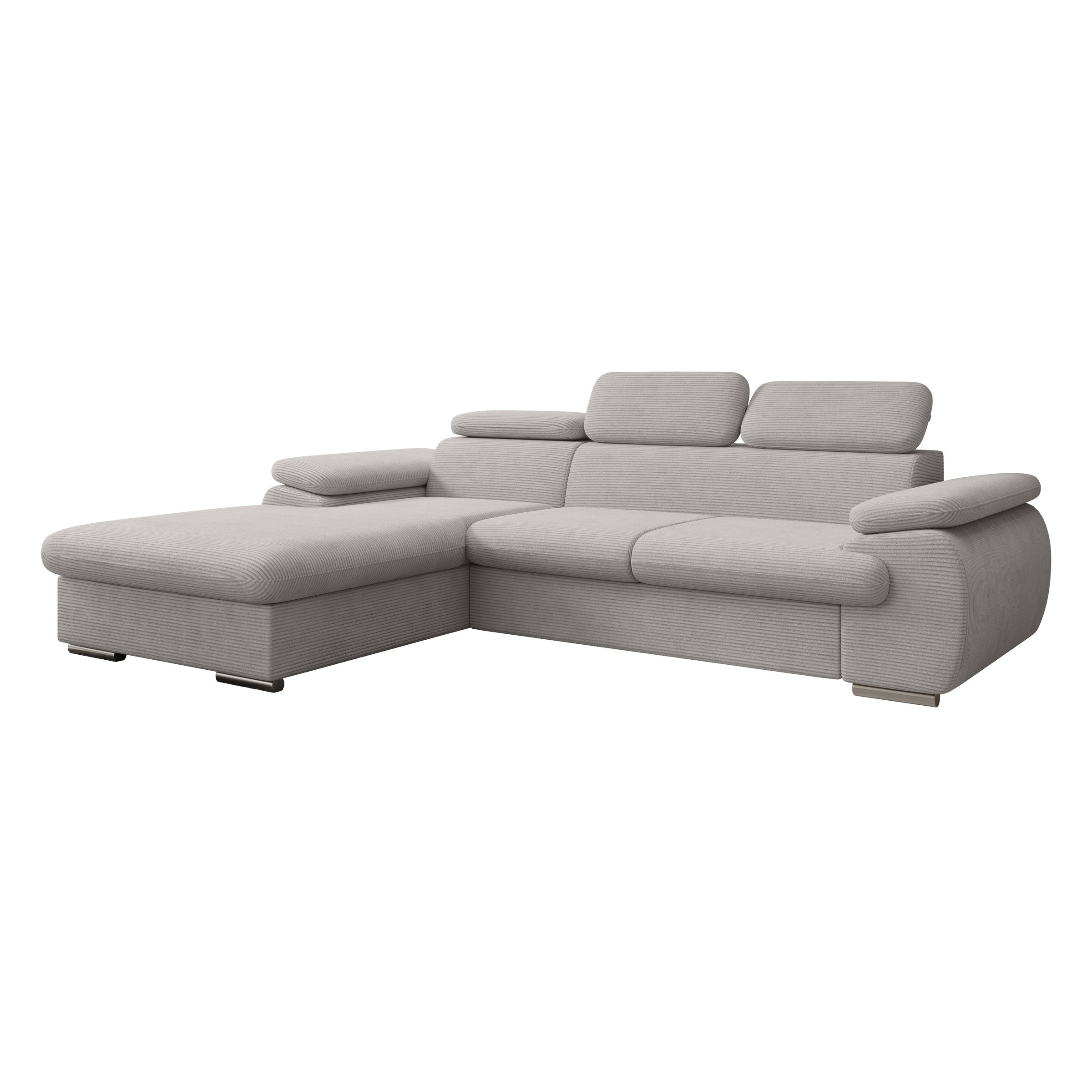 Cordoba - Hoekbank 3-zits met chaise longue - Ribstof grijs - Links