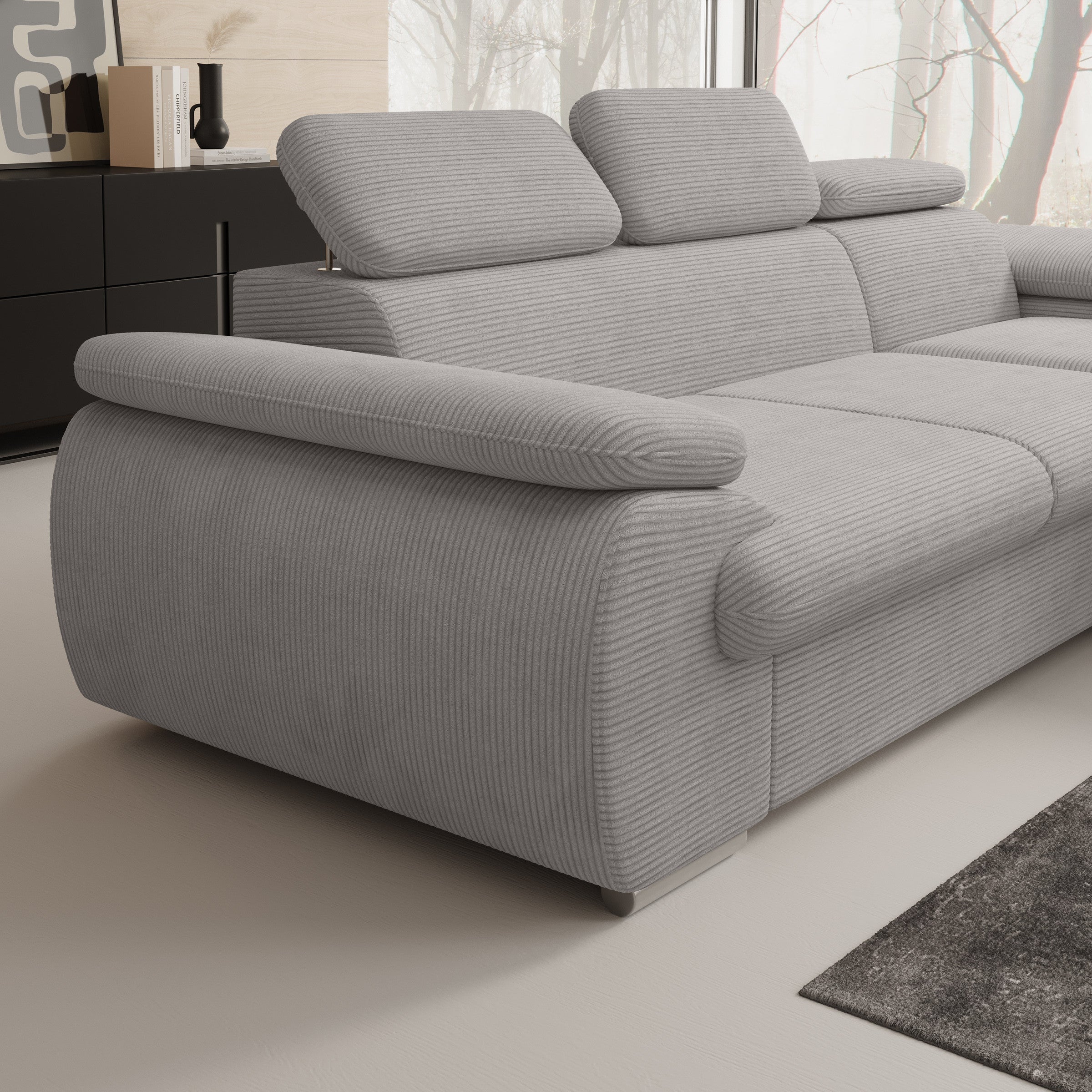 Cordoba - Hoekbank 3-zits met chaise longue - Ribstof grijs - Rechts