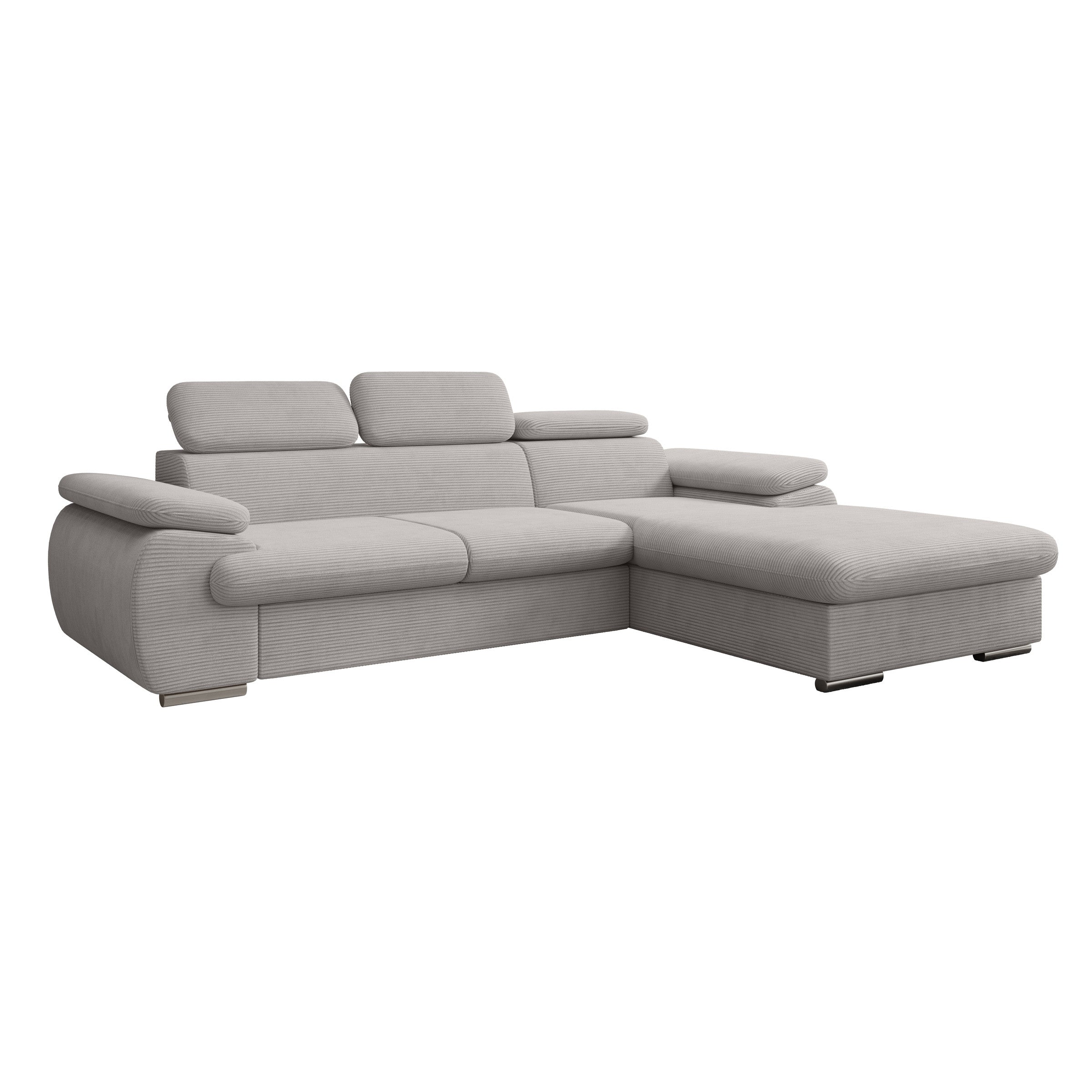 Cordoba - Hoekbank 3-zits met chaise longue - Ribstof grijs - Rechts
