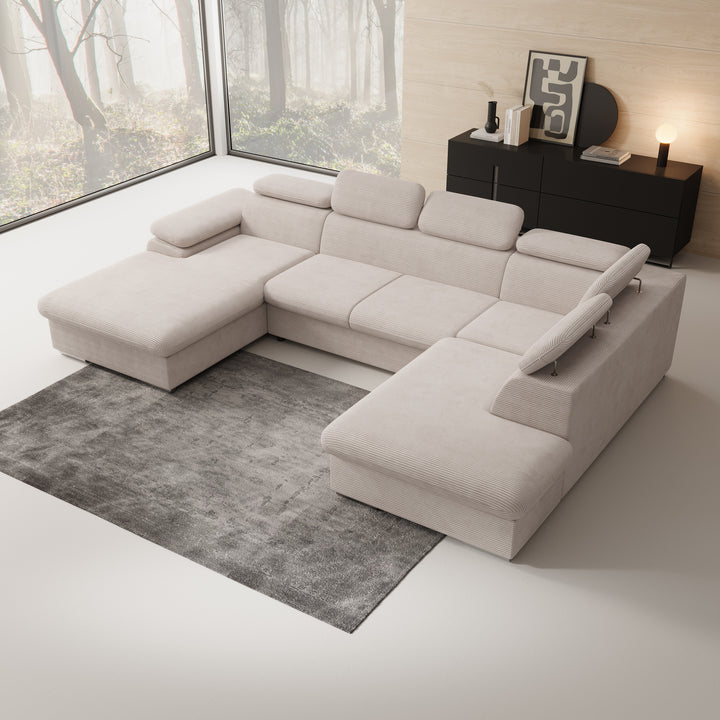 Cordoba XL - Hoekbank 5-zits met chaise longue - Ribstof beige - Links