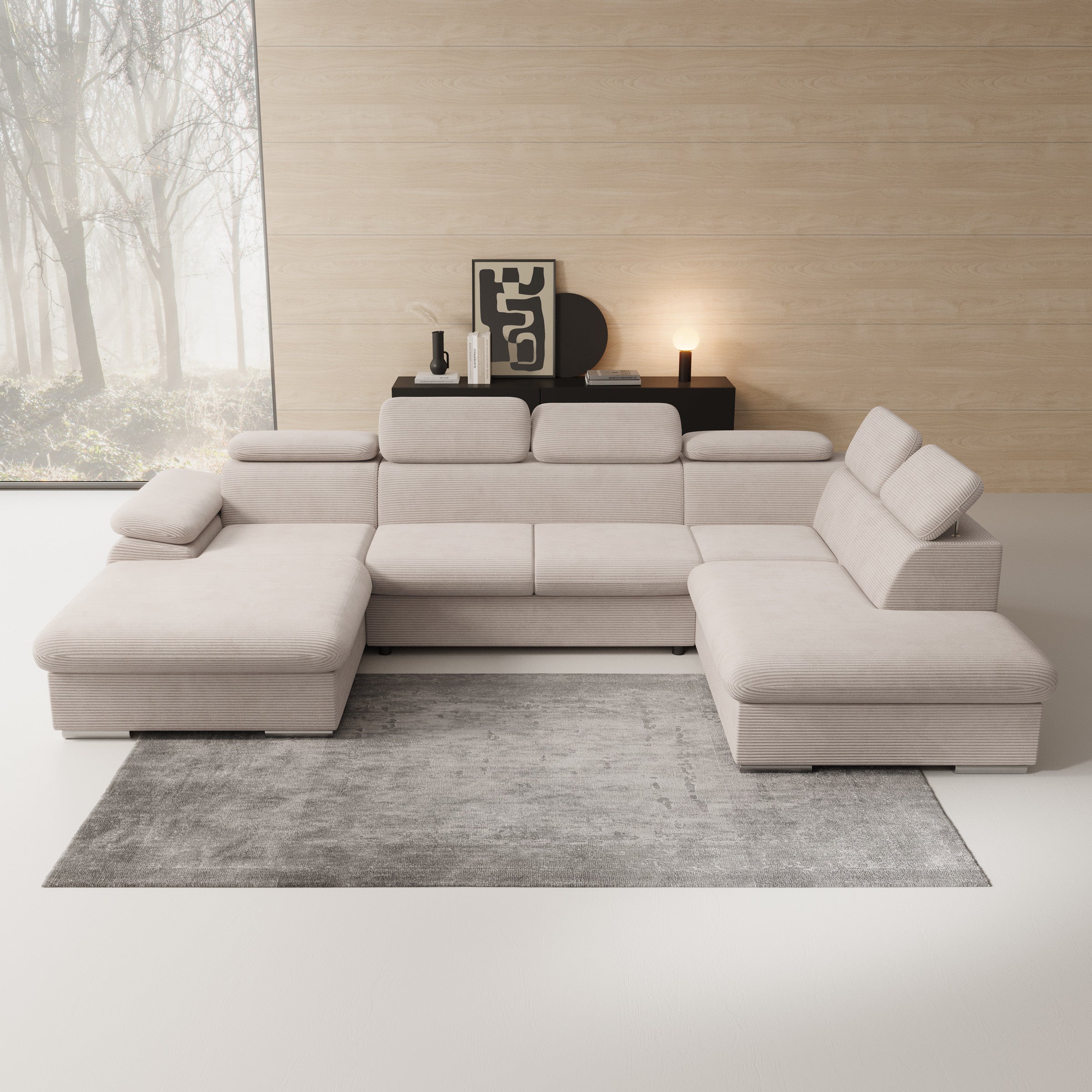 Cordoba XL - Hoekbank 5-zits met chaise longue - Ribstof beige - Links
