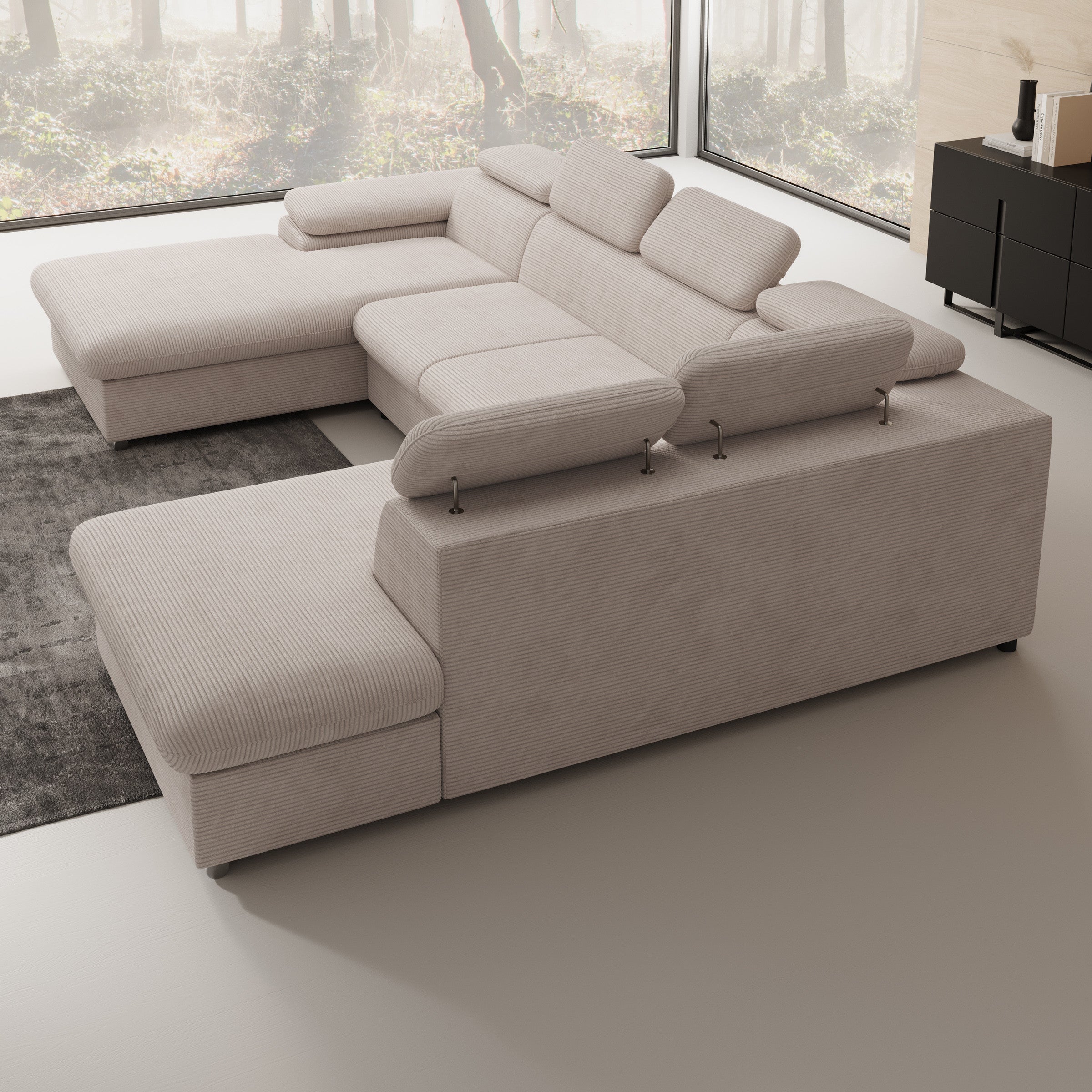Cordoba XL - Hoekbank 5-zits met chaise longue - Ribstof beige - Links
