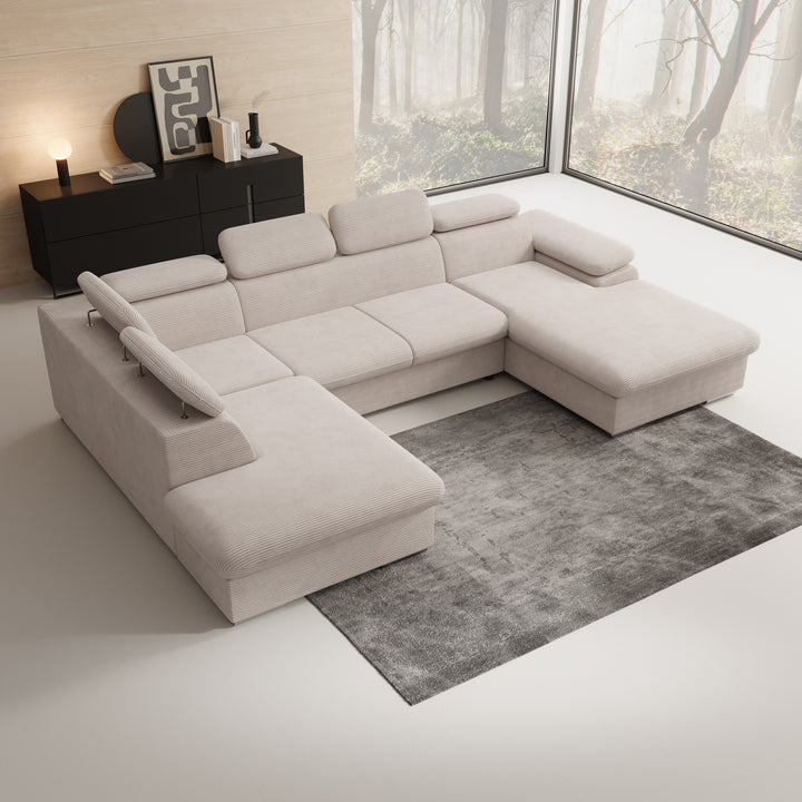 Cordoba XL - Hoekbank 5-zits met chaise longue - Ribstof beige - Rechts