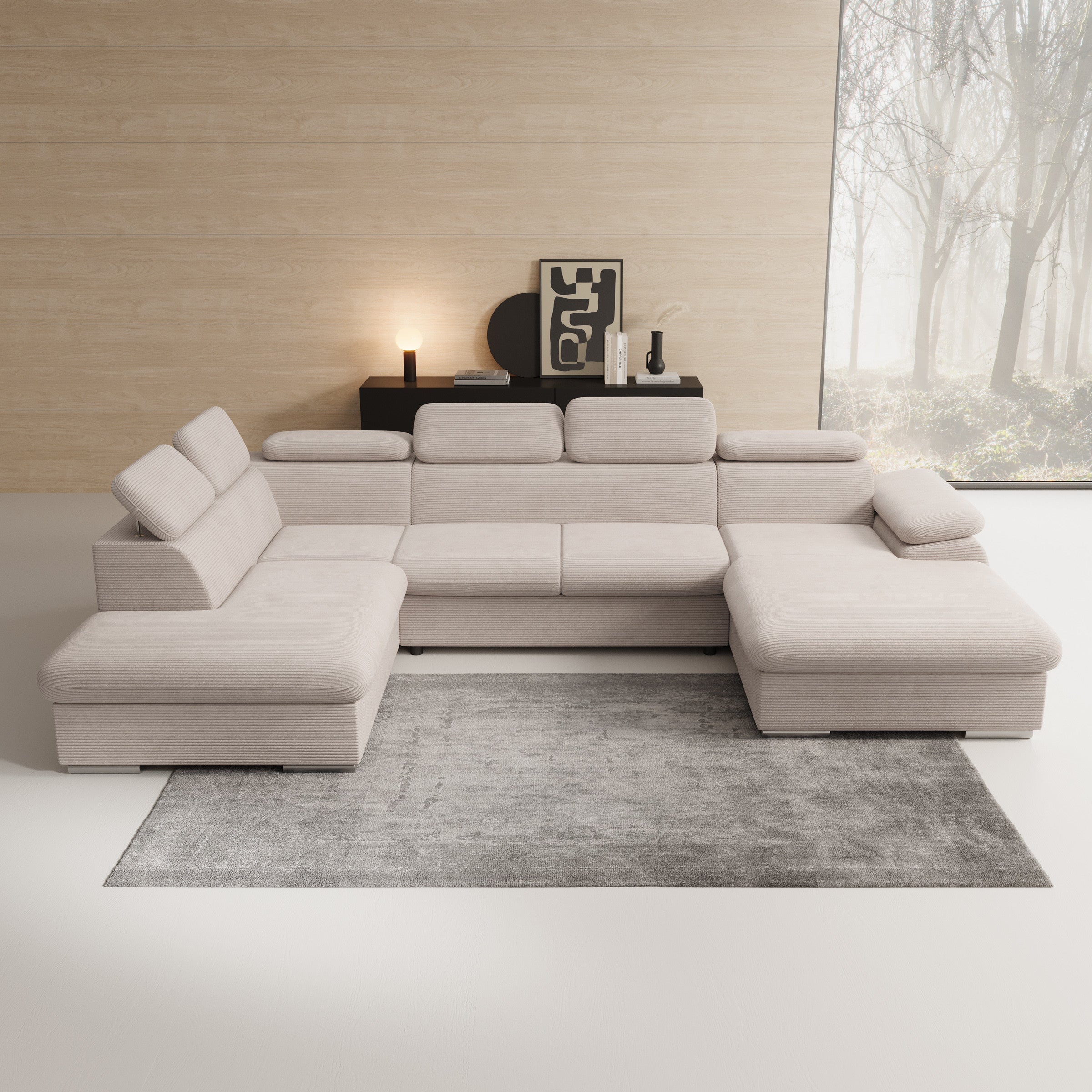 Cordoba XL - Hoekbank 5-zits met chaise longue - Ribstof beige - Rechts