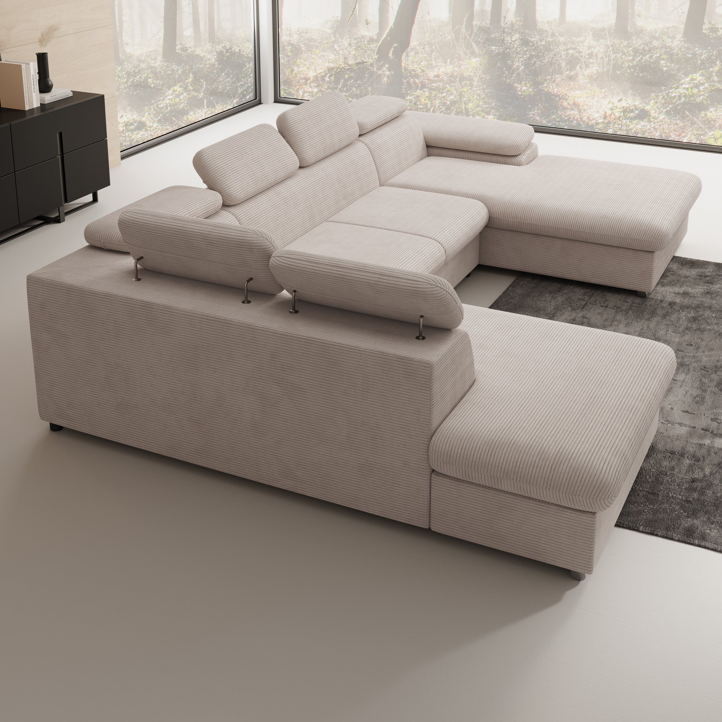 Cordoba XL - Hoekbank 5-zits met chaise longue - Ribstof beige - Rechts
