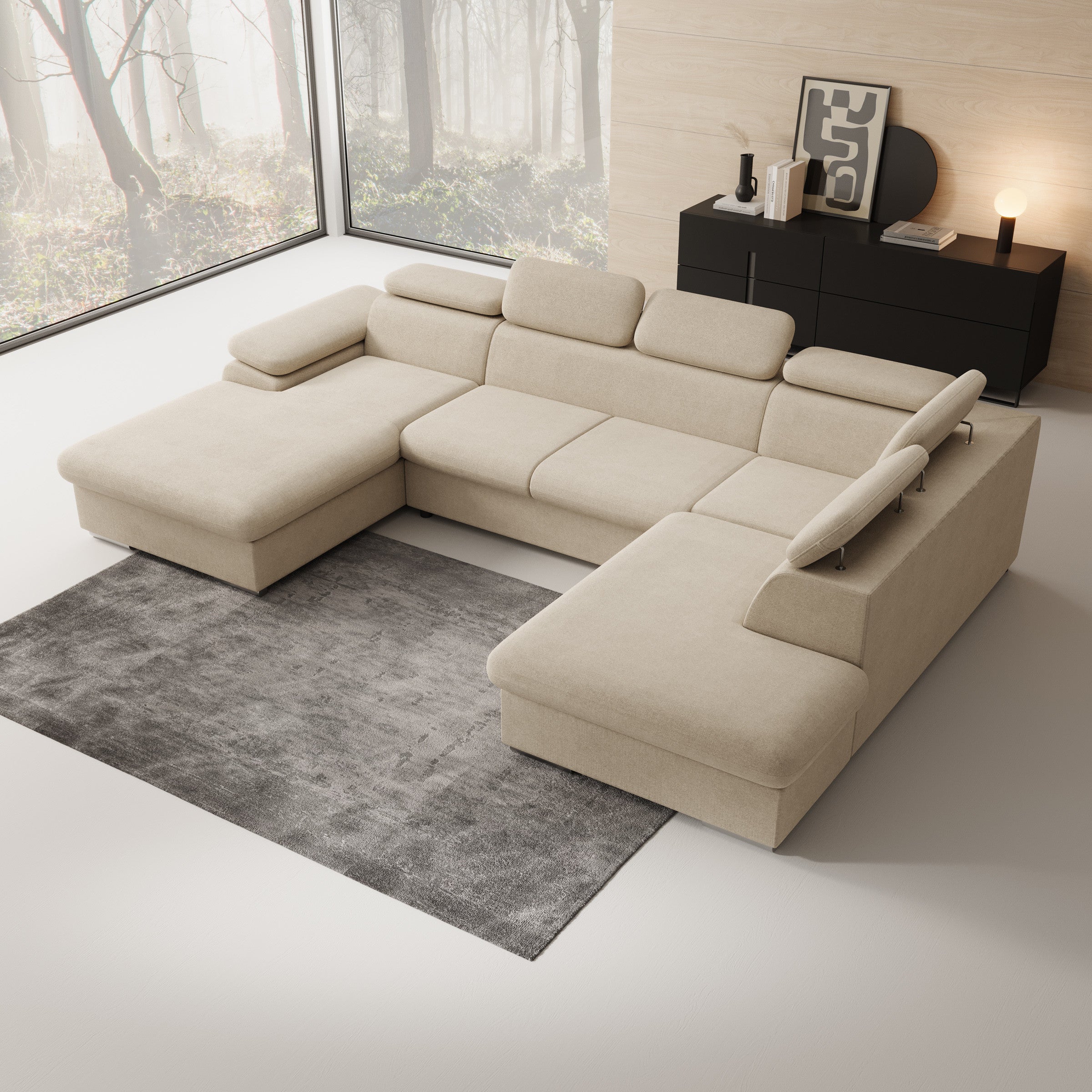 Cordoba XL - Hoekbank 5-zits met chaise longue - Stof beige - Links