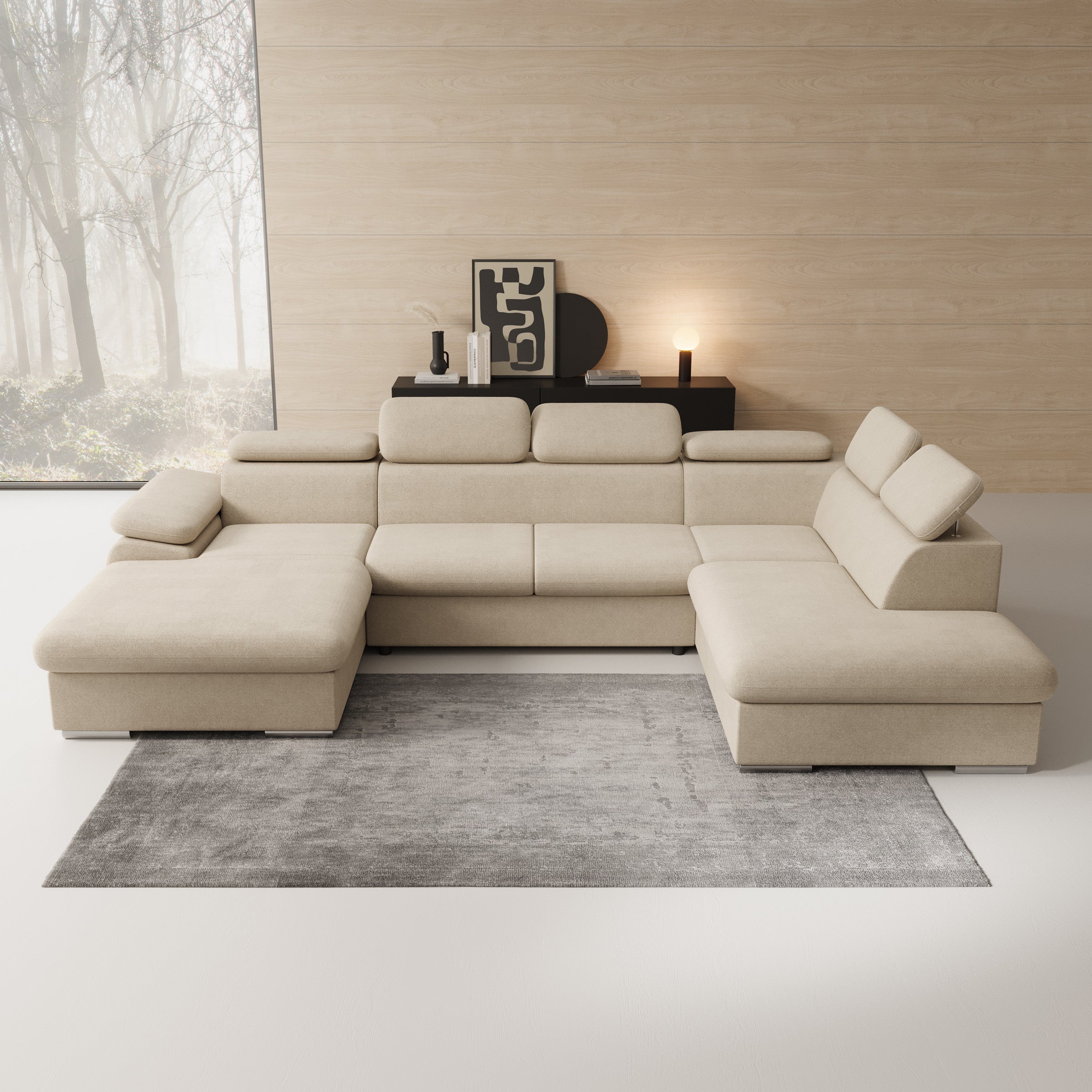 Cordoba XL - Hoekbank 5-zits met chaise longue - Stof beige - Links