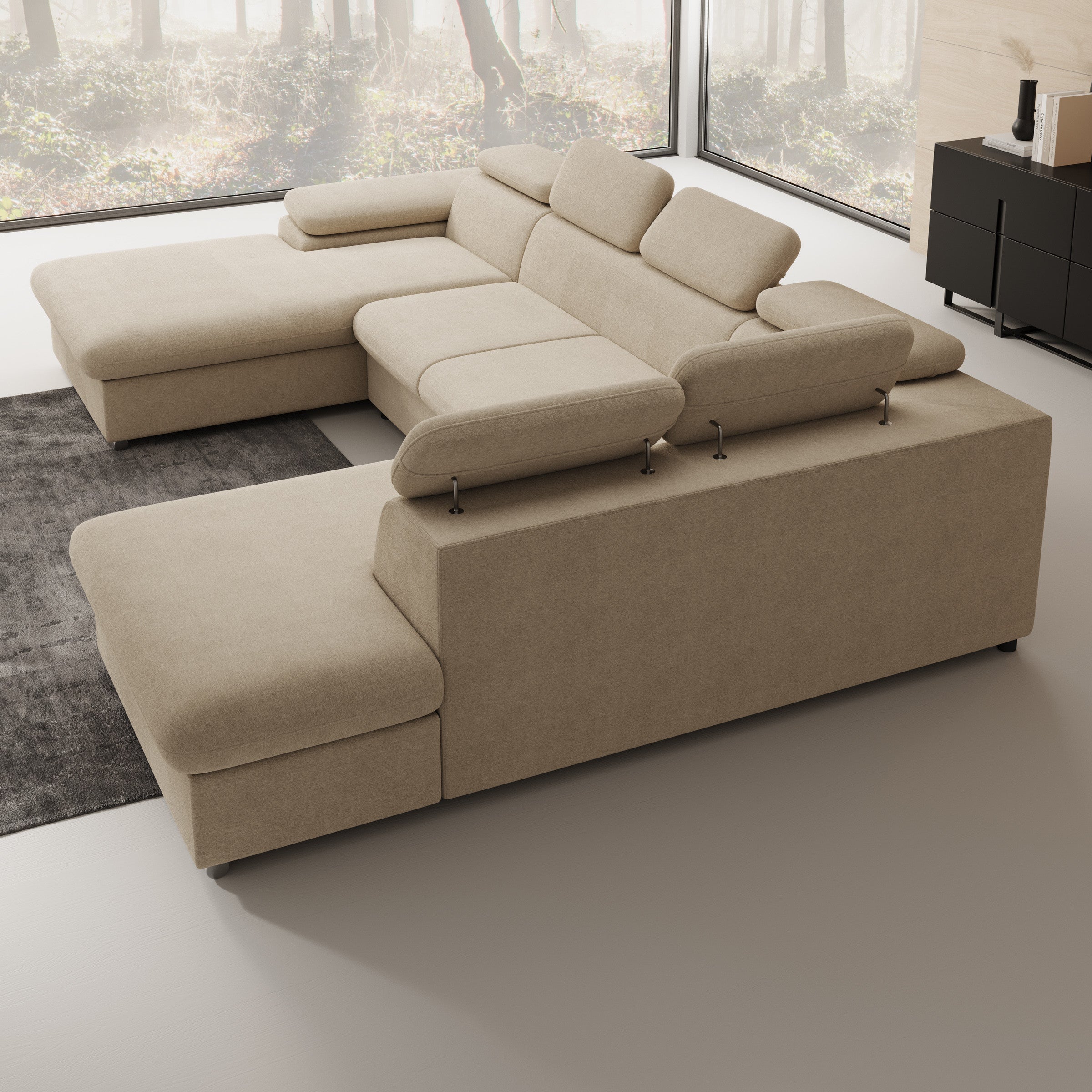 Cordoba XL - Hoekbank 5-zits met chaise longue - Stof beige - Links