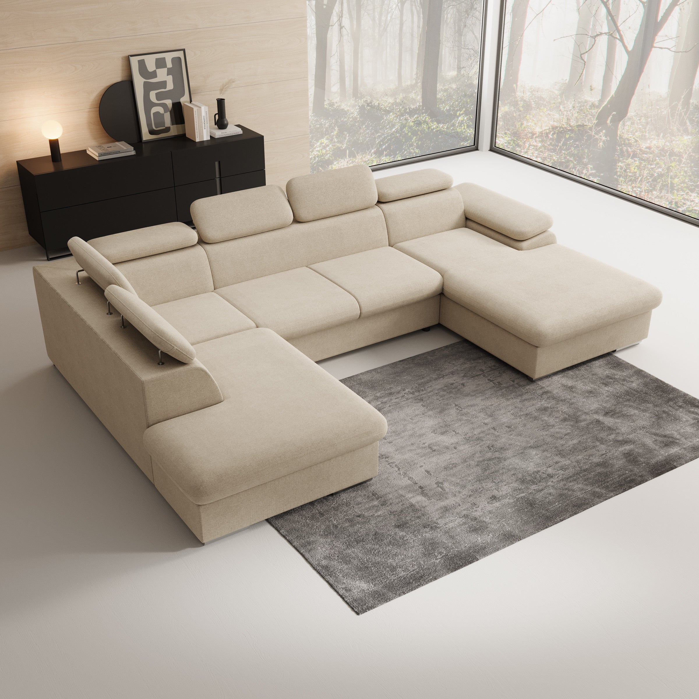 Cordoba XL - Hoekbank 5-zits met chaise longue - Stof beige - Rechts