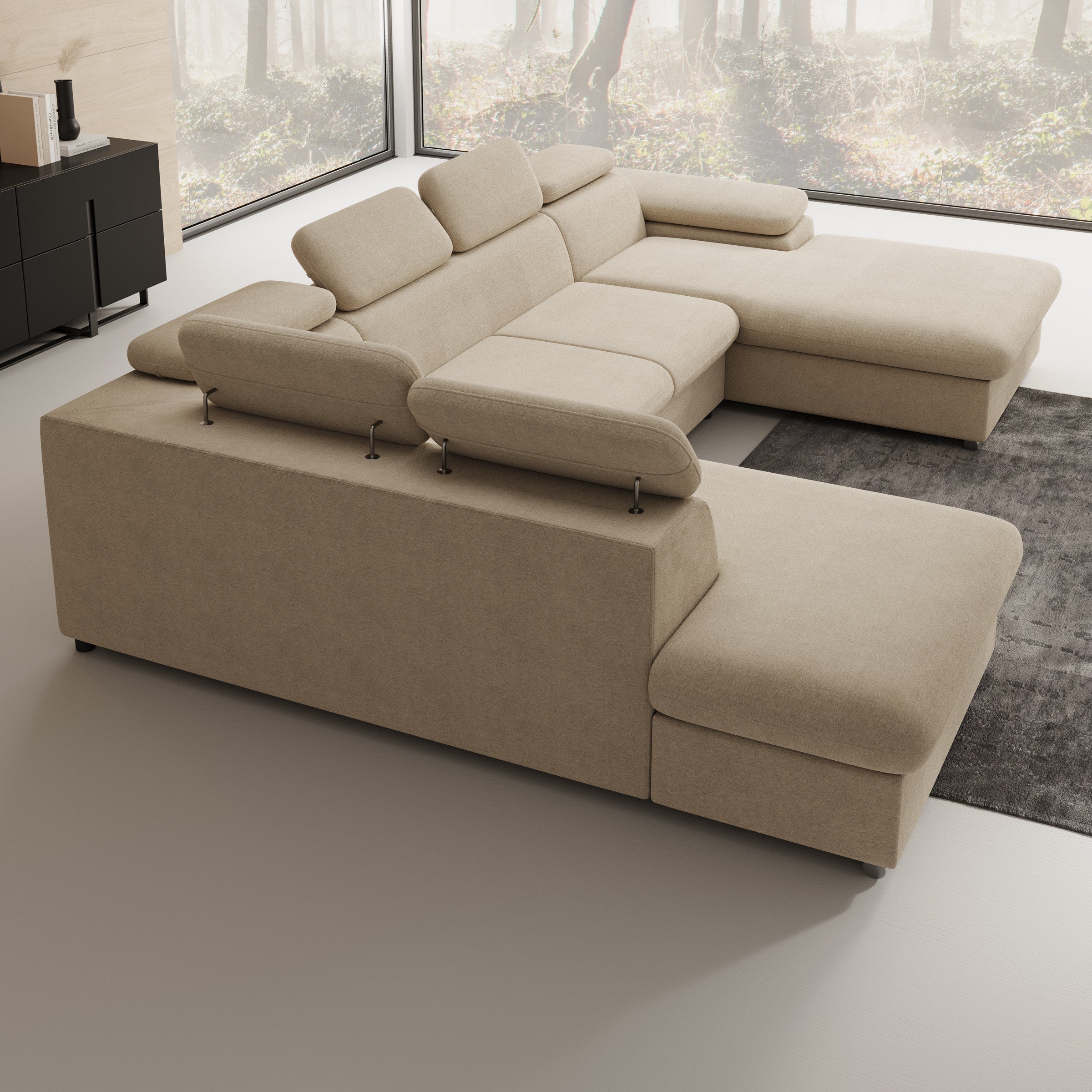 Cordoba XL - Hoekbank 5-zits met chaise longue - Stof beige - Rechts