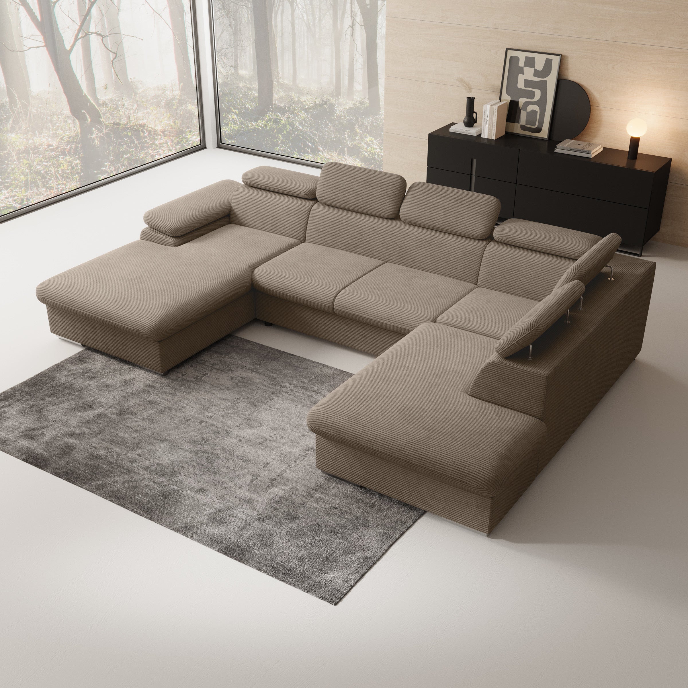 Cordoba XL - Hoekbank 5-zits met chaise longue - Ribstof bruin - Links