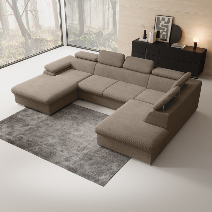 Cordoba XL - Hoekbank 5-zits met chaise longue - Ribstof bruin - Links