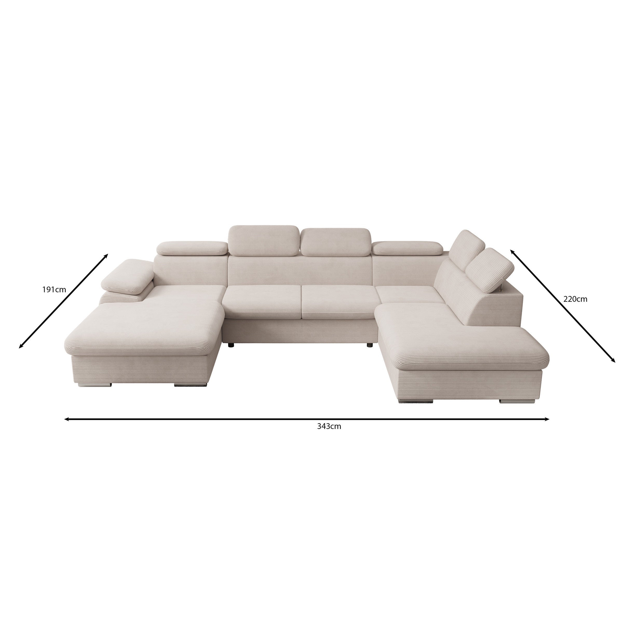 Cordoba XL - Hoekbank 5-zits met chaise longue - Ribstof beige - Links