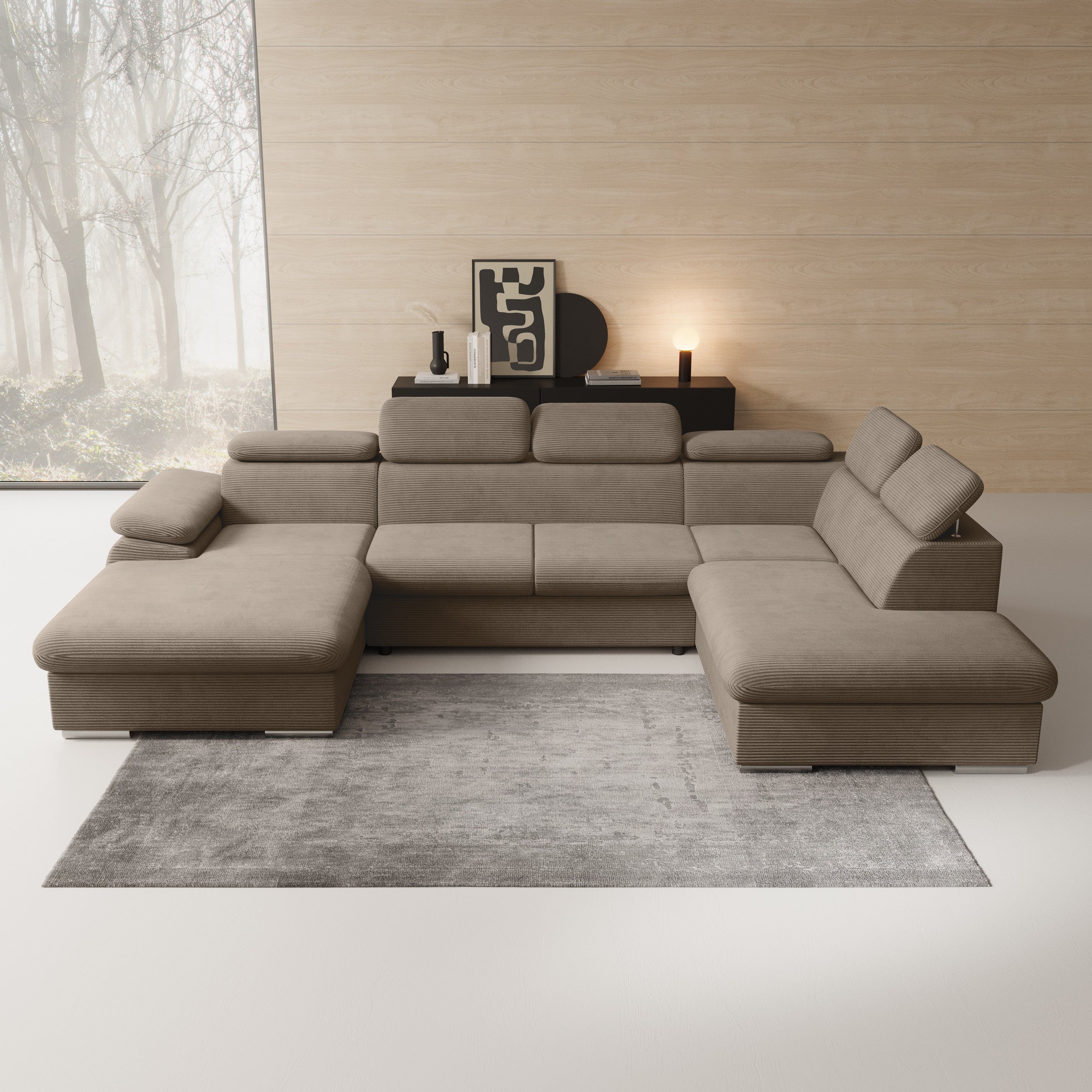 Cordoba XL - Hoekbank 5-zits met chaise longue - Ribstof bruin - Links