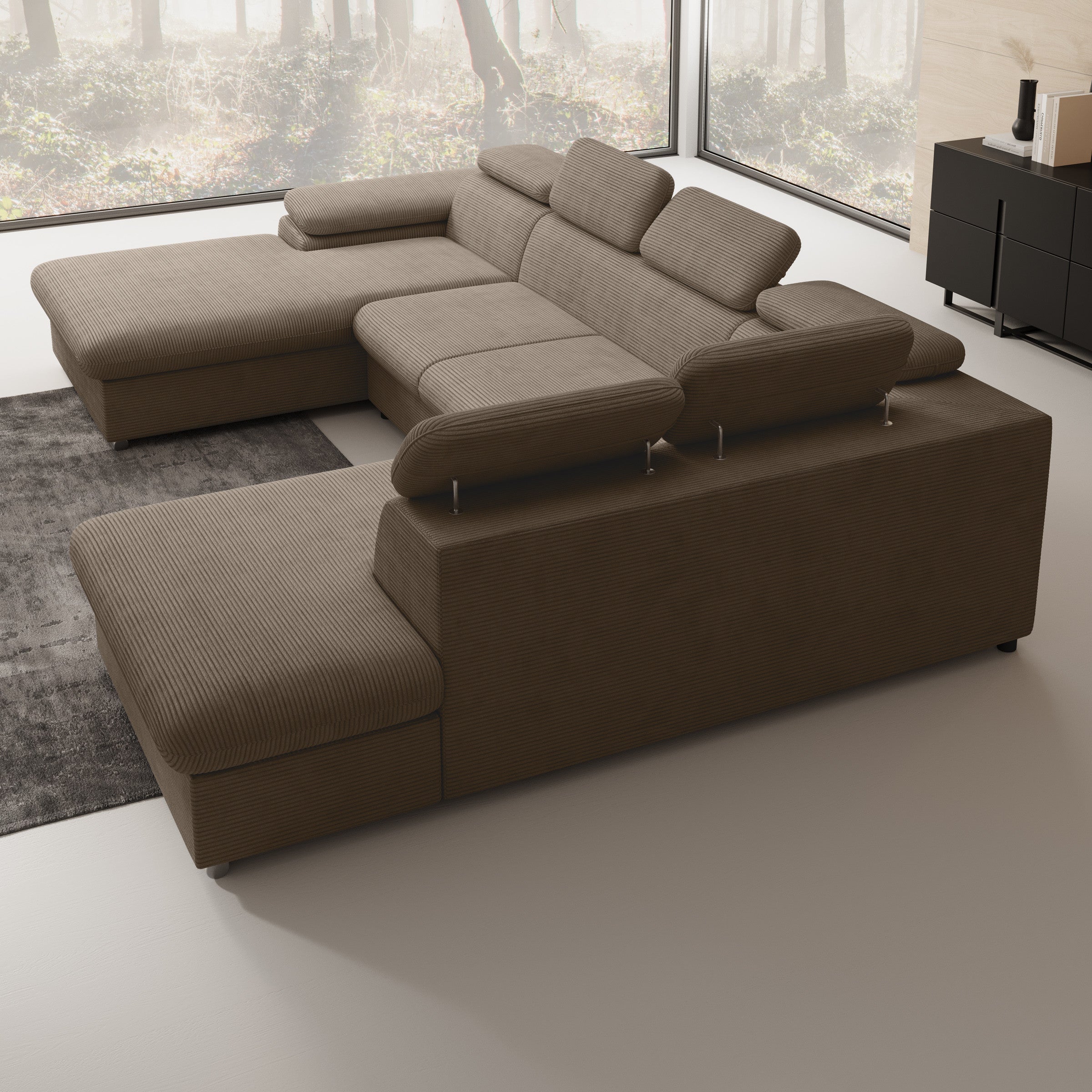 Cordoba XL - Hoekbank 5-zits met chaise longue - Ribstof bruin - Links