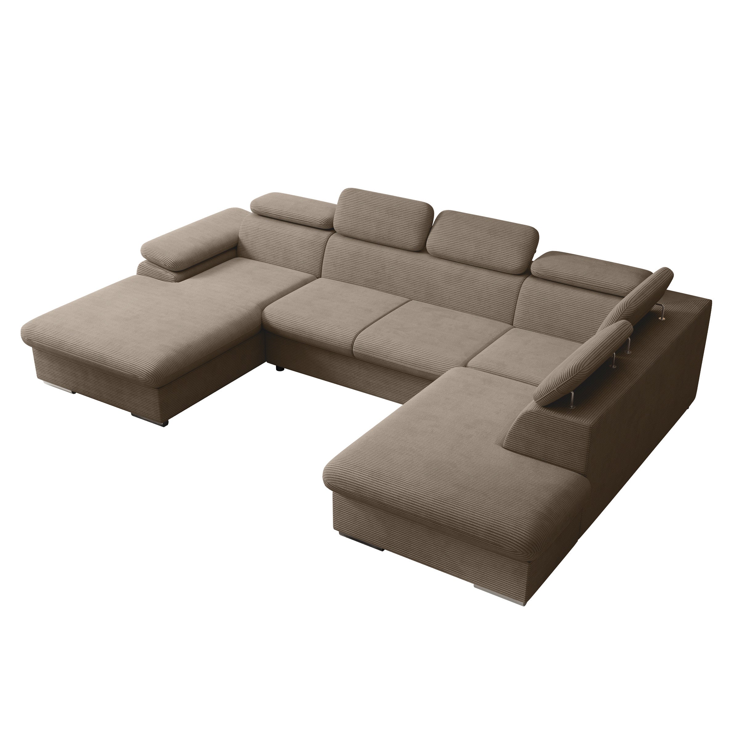 Cordoba XL - Hoekbank 5-zits met chaise longue - Ribstof bruin - Links
