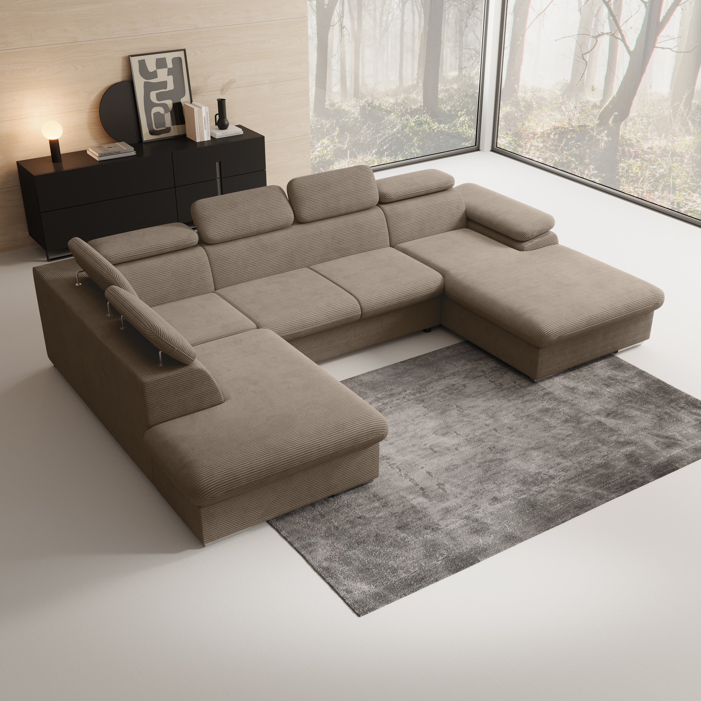 Cordoba XL - Hoekbank 5-zits met chaise longue - Ribstof bruin - Rechts
