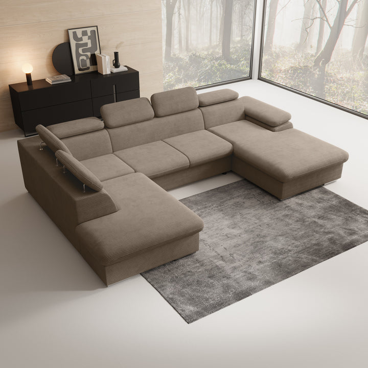 Cordoba XL - Hoekbank 5-zits met chaise longue - Ribstof bruin - Rechts