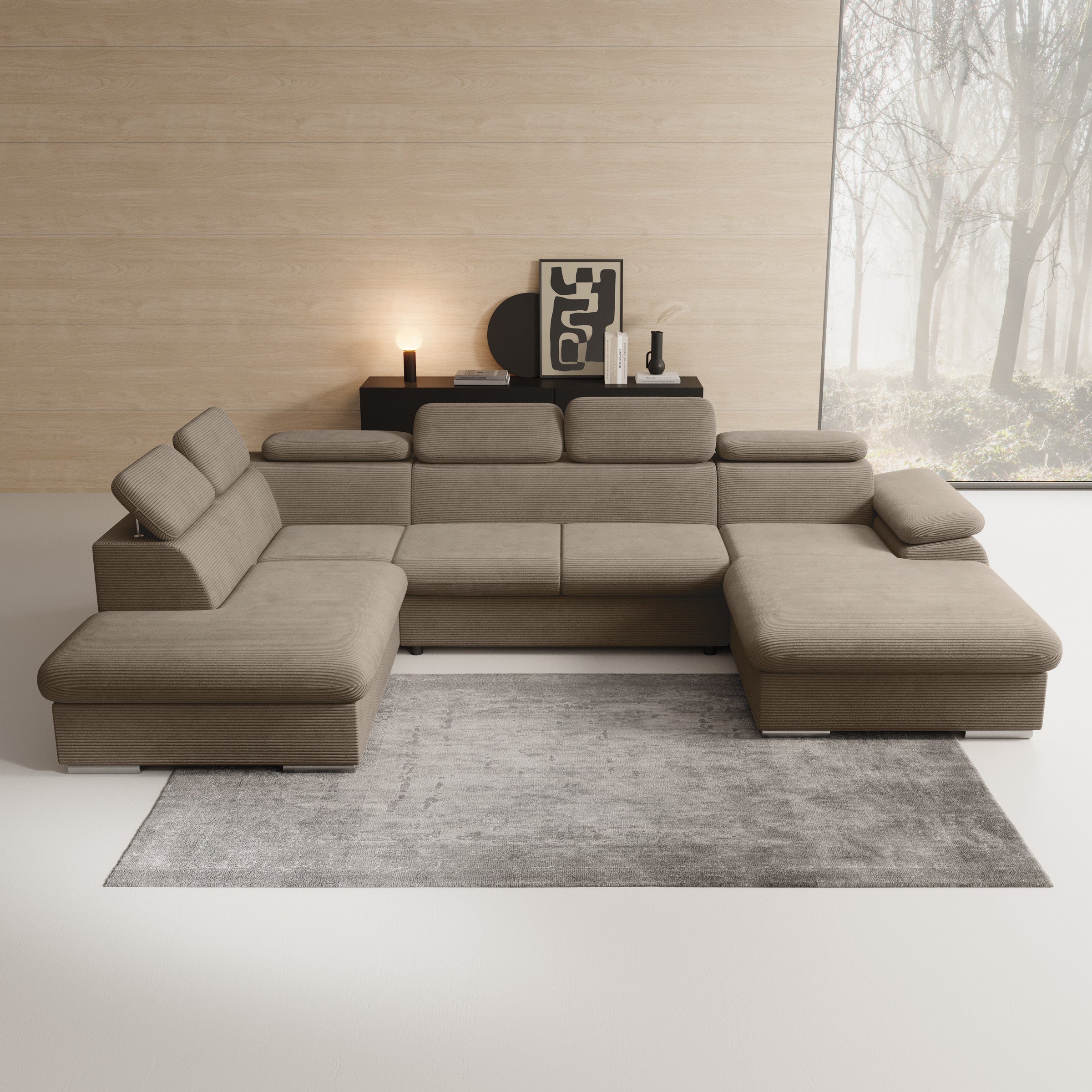 Cordoba XL - Hoekbank 5-zits met chaise longue - Ribstof bruin - Rechts