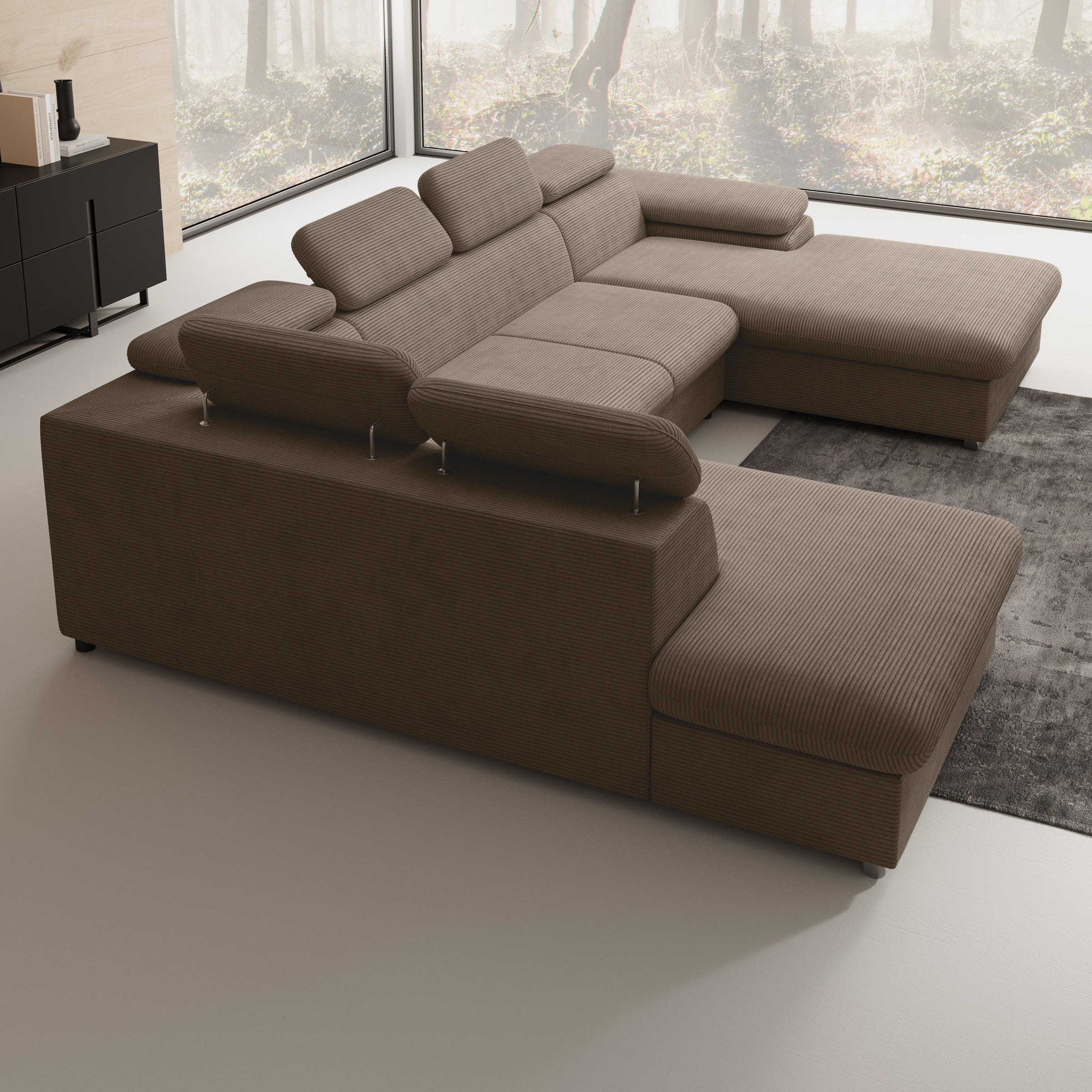 Cordoba XL - Hoekbank 5-zits met chaise longue - Ribstof bruin - Rechts