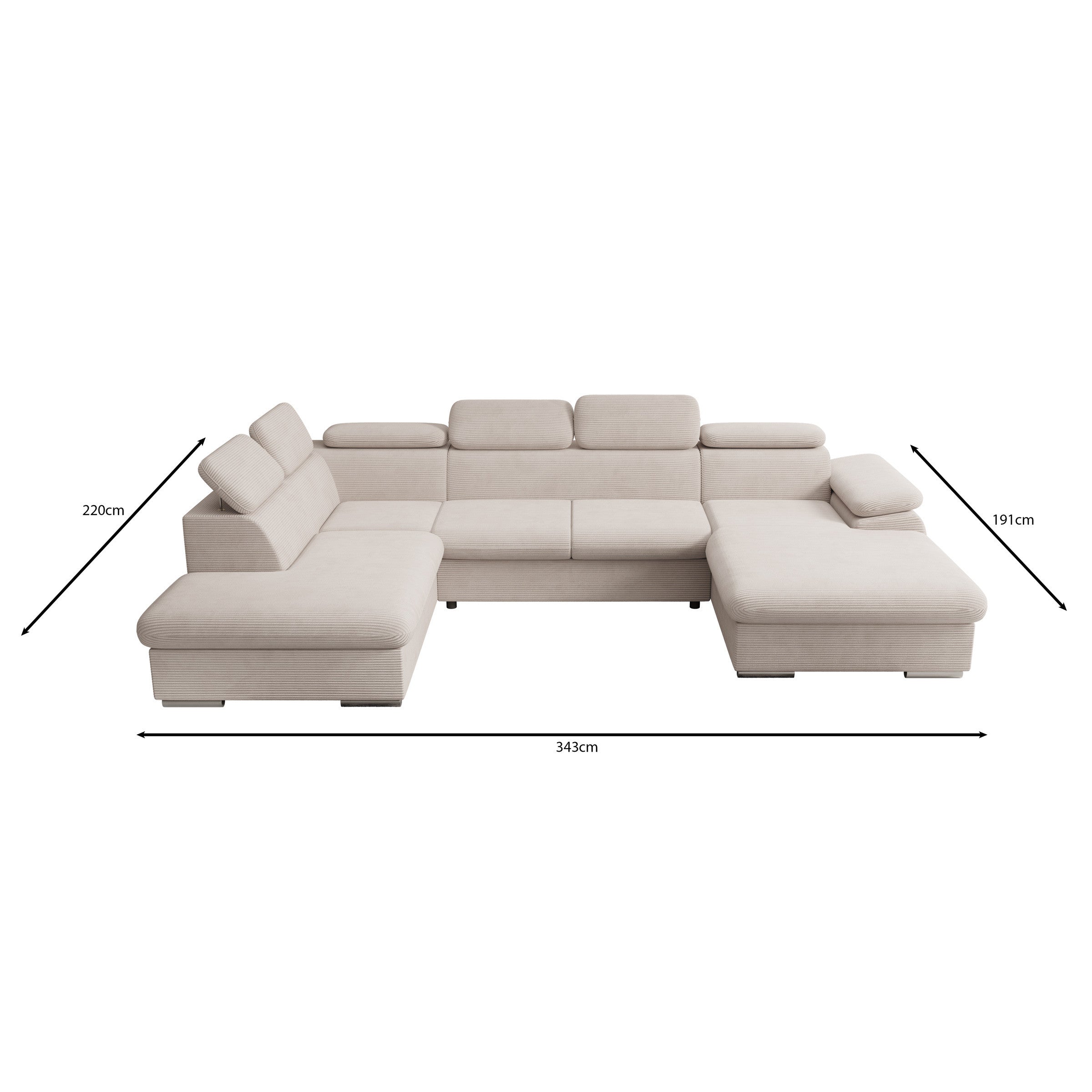 Cordoba XL - Hoekbank 5-zits met chaise longue - Ribstof grijs - Rechts