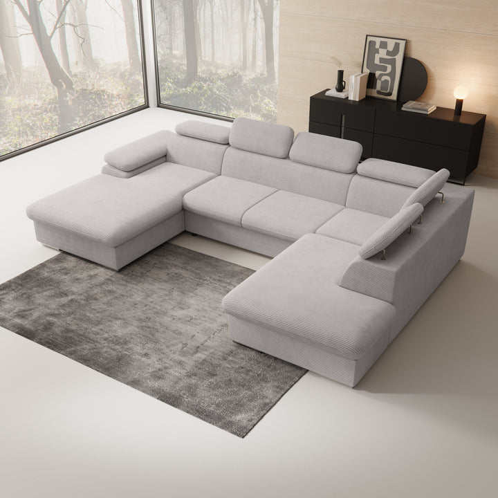 Cordoba XL - Hoekbank 5-zits met chaise longue - Ribstof grijs - Links
