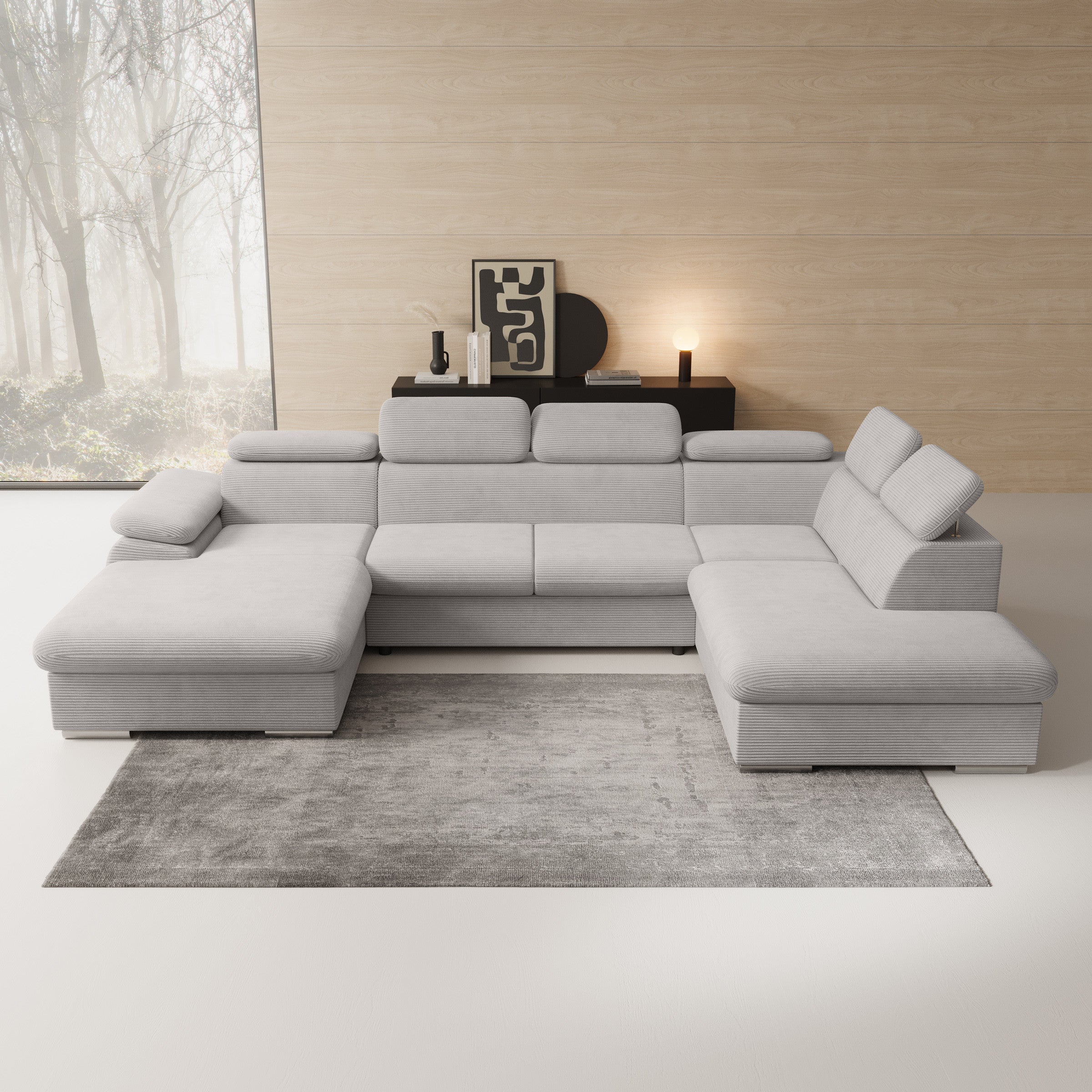 Cordoba XL - Hoekbank 5-zits met chaise longue - Ribstof grijs - Links