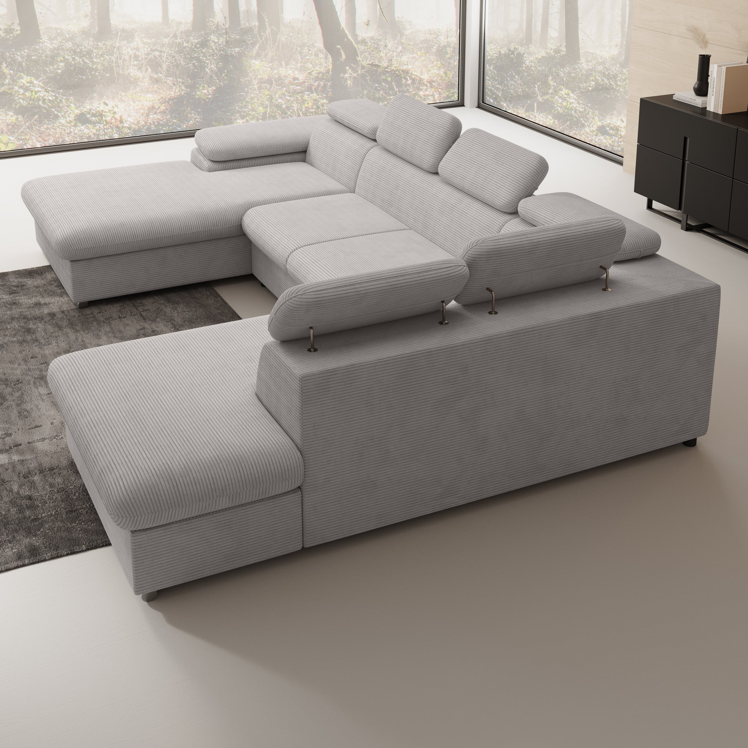 Cordoba XL - Hoekbank 5-zits met chaise longue - Ribstof grijs - Links