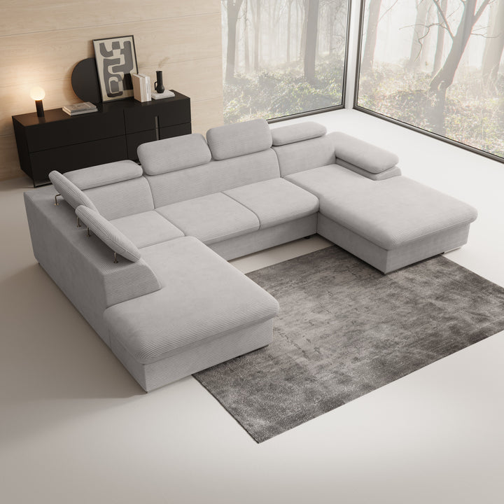 Cordoba XL - Hoekbank 5-zits met chaise longue - Ribstof grijs - Rechts