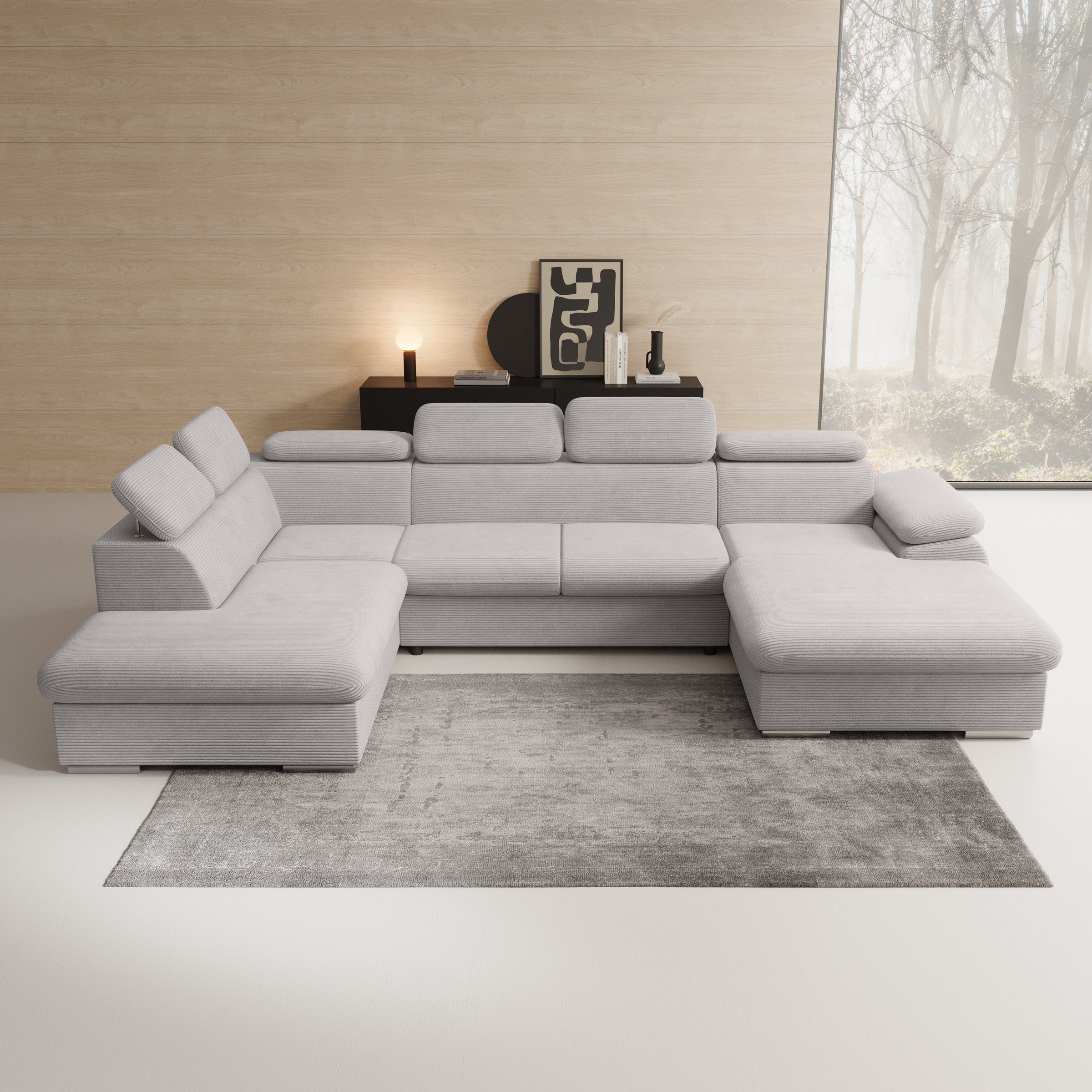 Cordoba XL - Hoekbank 5-zits met chaise longue - Ribstof grijs - Rechts