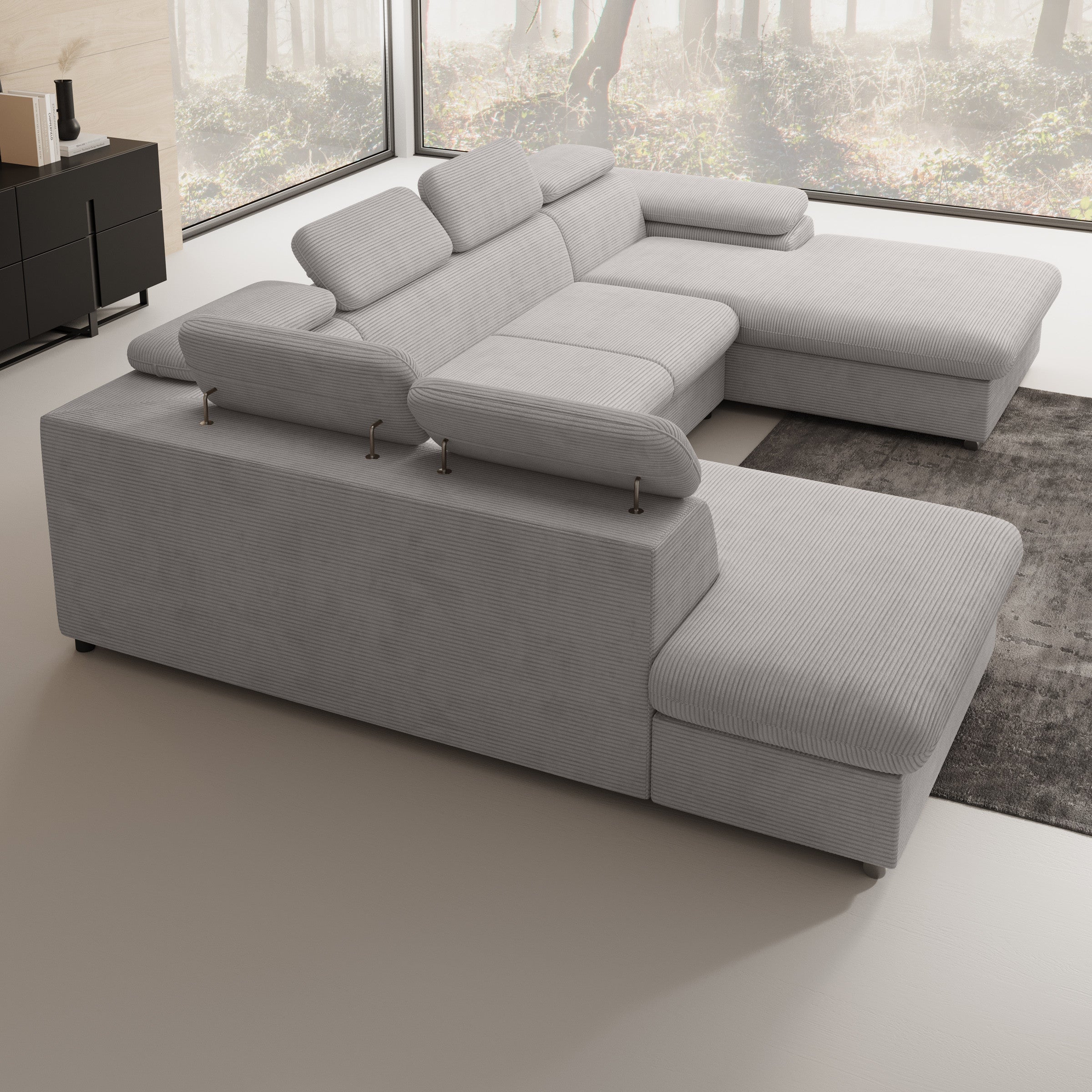 Cordoba XL - Hoekbank 5-zits met chaise longue - Ribstof grijs - Rechts