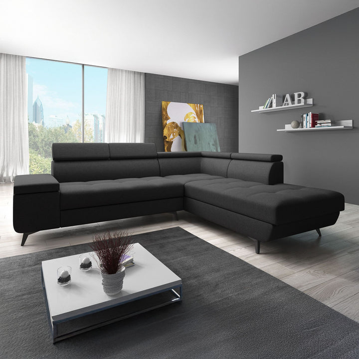 Destiny - Hoekbank 4-zits - Stof zwart - Rechts - 265x224x78 cm