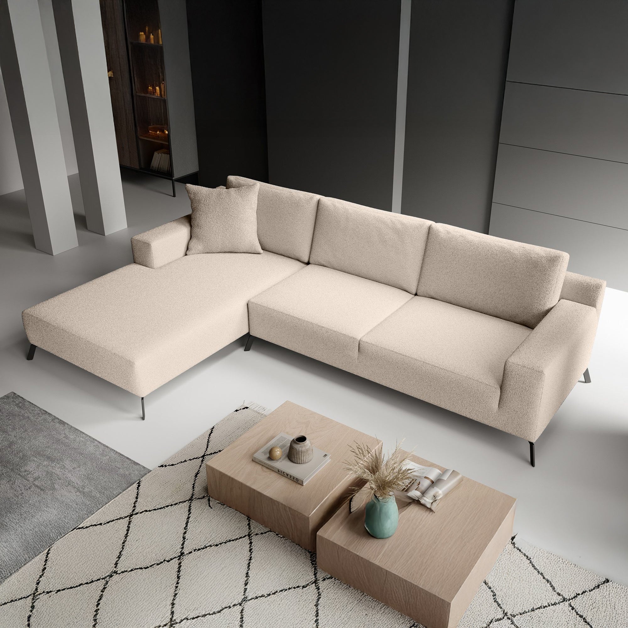 Florencio - Hoekbank 3-zits met CL - Teddystof beige - Links