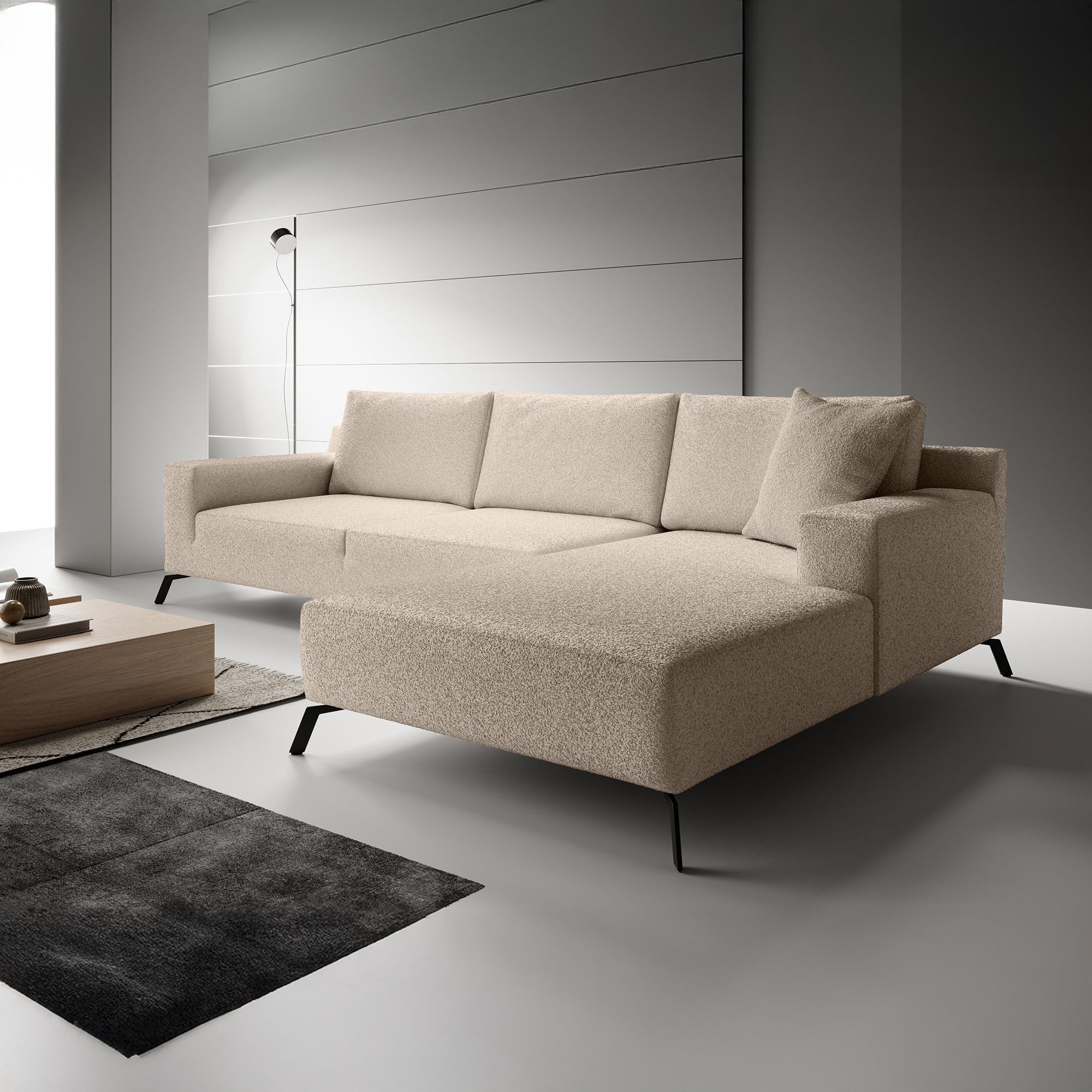 Florencio - Hoekbank 3-zits met CL - Teddystof beige - Rechts