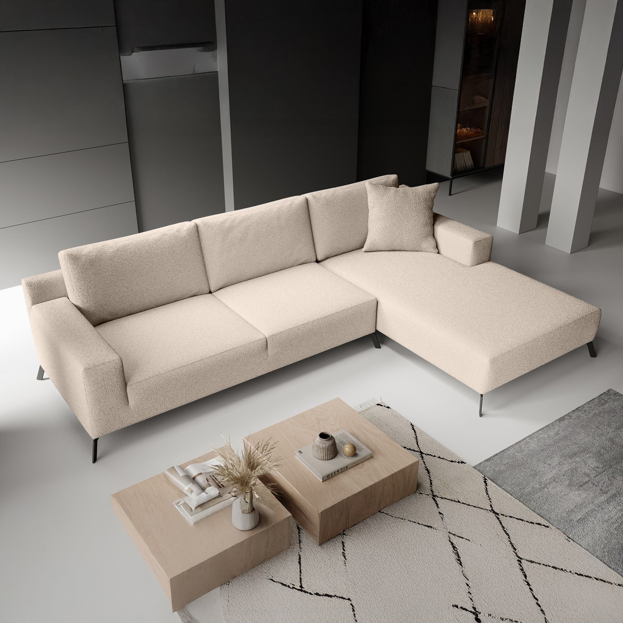 Florencio - Hoekbank 3-zits met CL - Teddystof beige - Rechts
