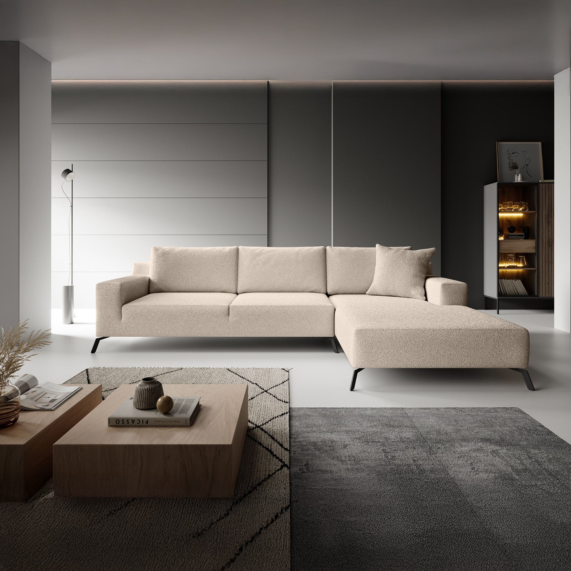 Florencio - Hoekbank 3-zits met CL - Teddystof beige - Rechts